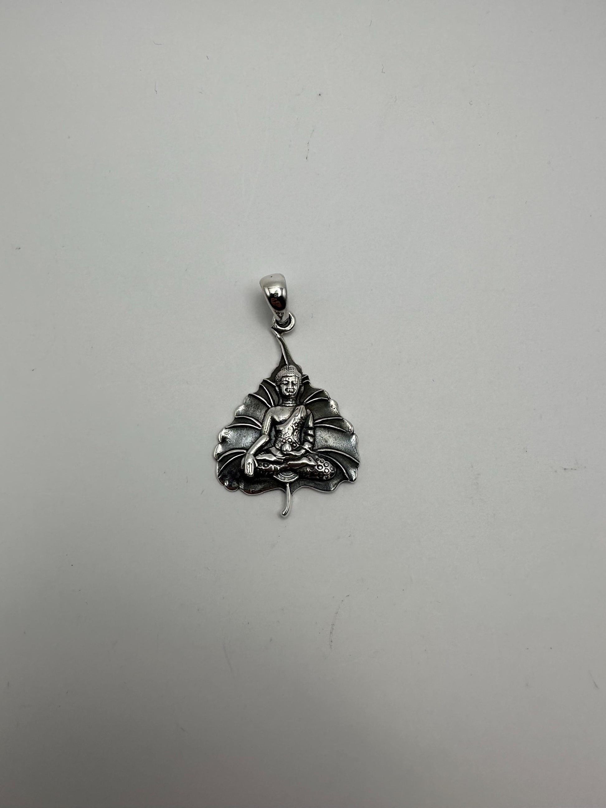 Sterling Silver Buddha Leaf Pendant: Spiritual Meditation Jewelry