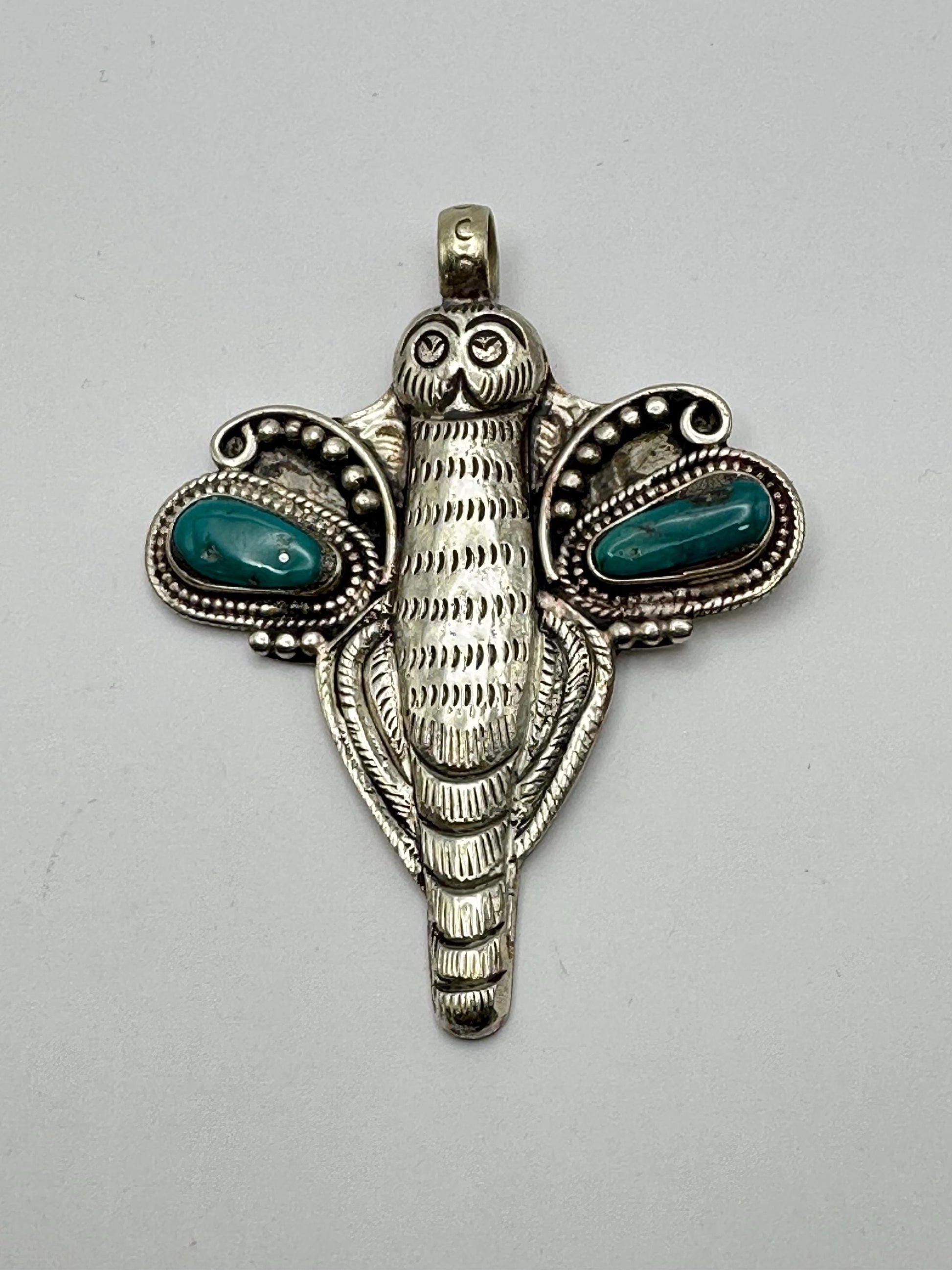 Dragonfly pendant,Turquoise,handcrafted,Tibetan silver,Nepalese