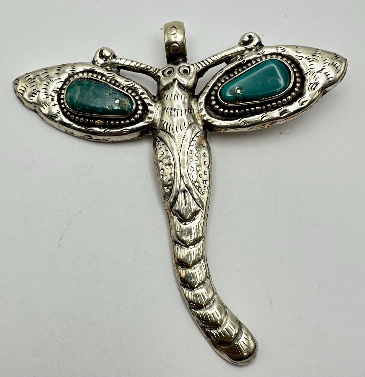 Dragonfly pendant,Tibetan silver,Turquoise, handcrafted,Bug pendant,Nepalese