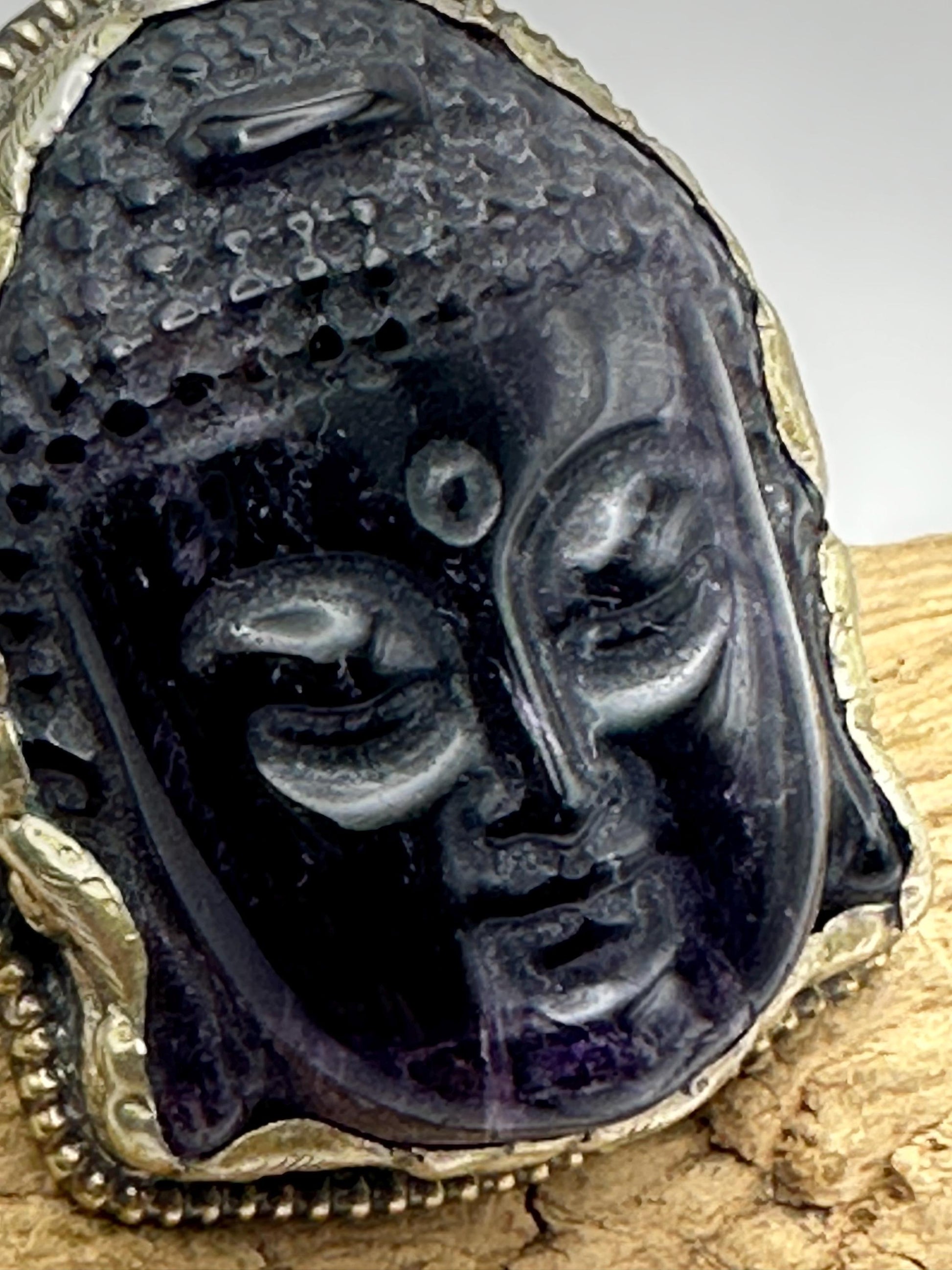 Amethyst ring,Buddha ring,handcrafted,Tibetan silver,adjustable ring,Buddha head