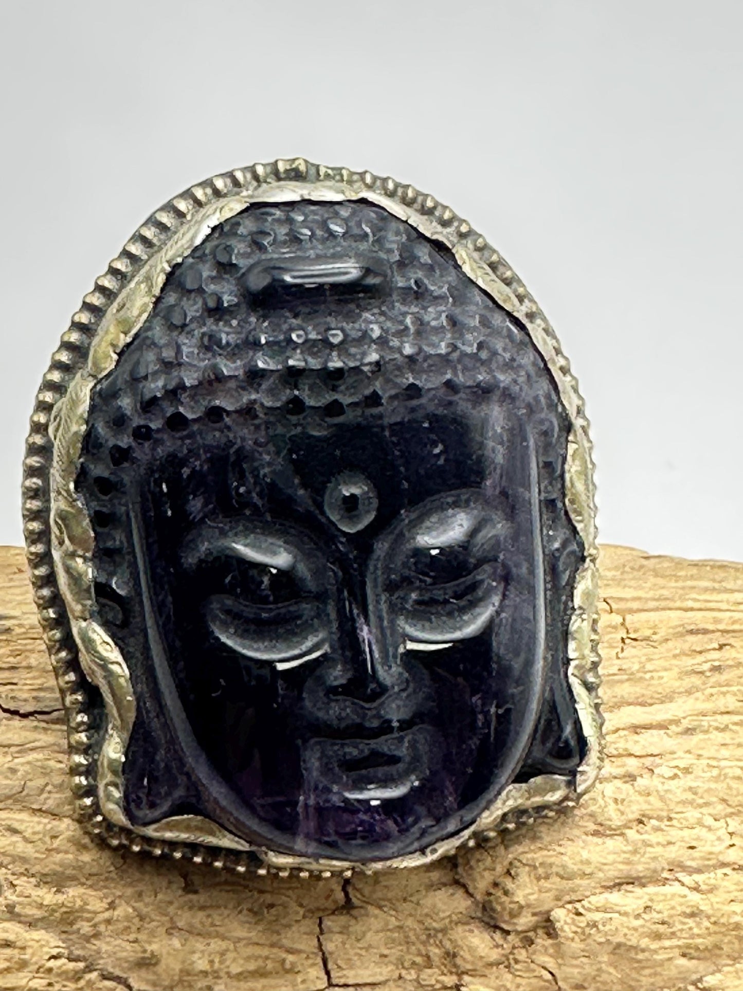 Amethyst ring,Buddha ring,handcrafted,Tibetan silver,adjustable ring,Buddha head