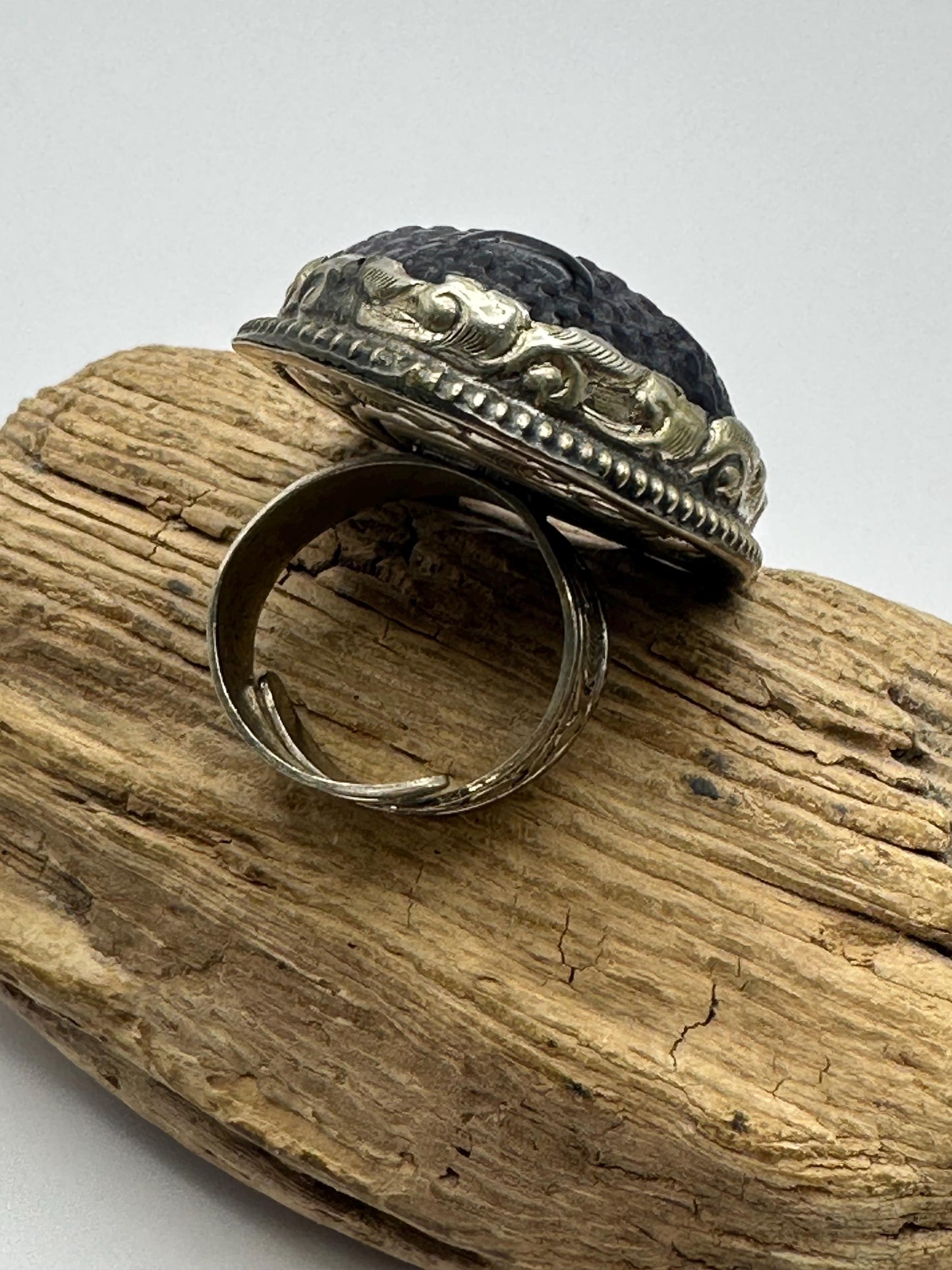 Amethyst ring,Buddha ring,handcrafted,Tibetan silver,adjustable ring,Buddha head