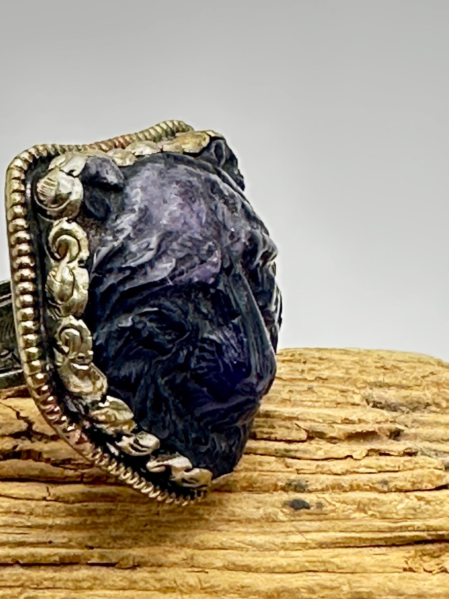 Amethyst bear ring, handcrafted,Tibetan silver,adjustable,animal lover,