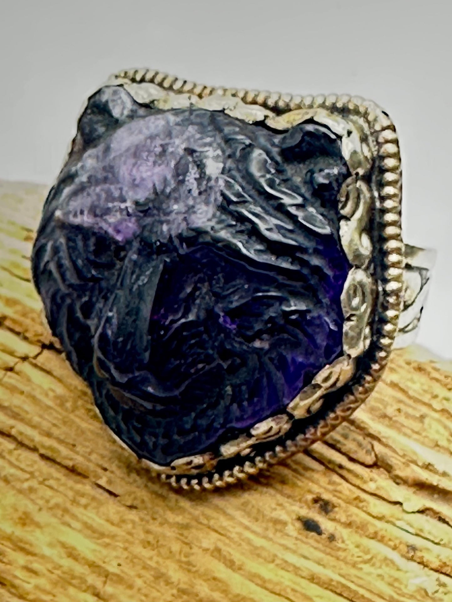 Amethyst bear ring, handcrafted,Tibetan silver,adjustable,animal lover,