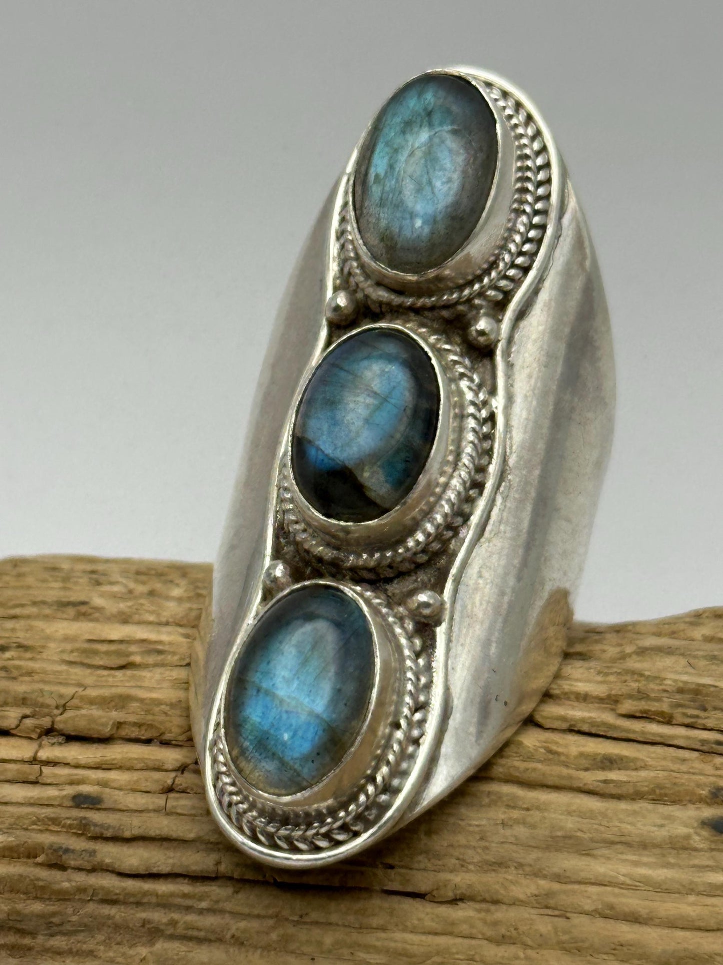 labradorite ring,triple stone ring,sterling silver, fashion jewelry