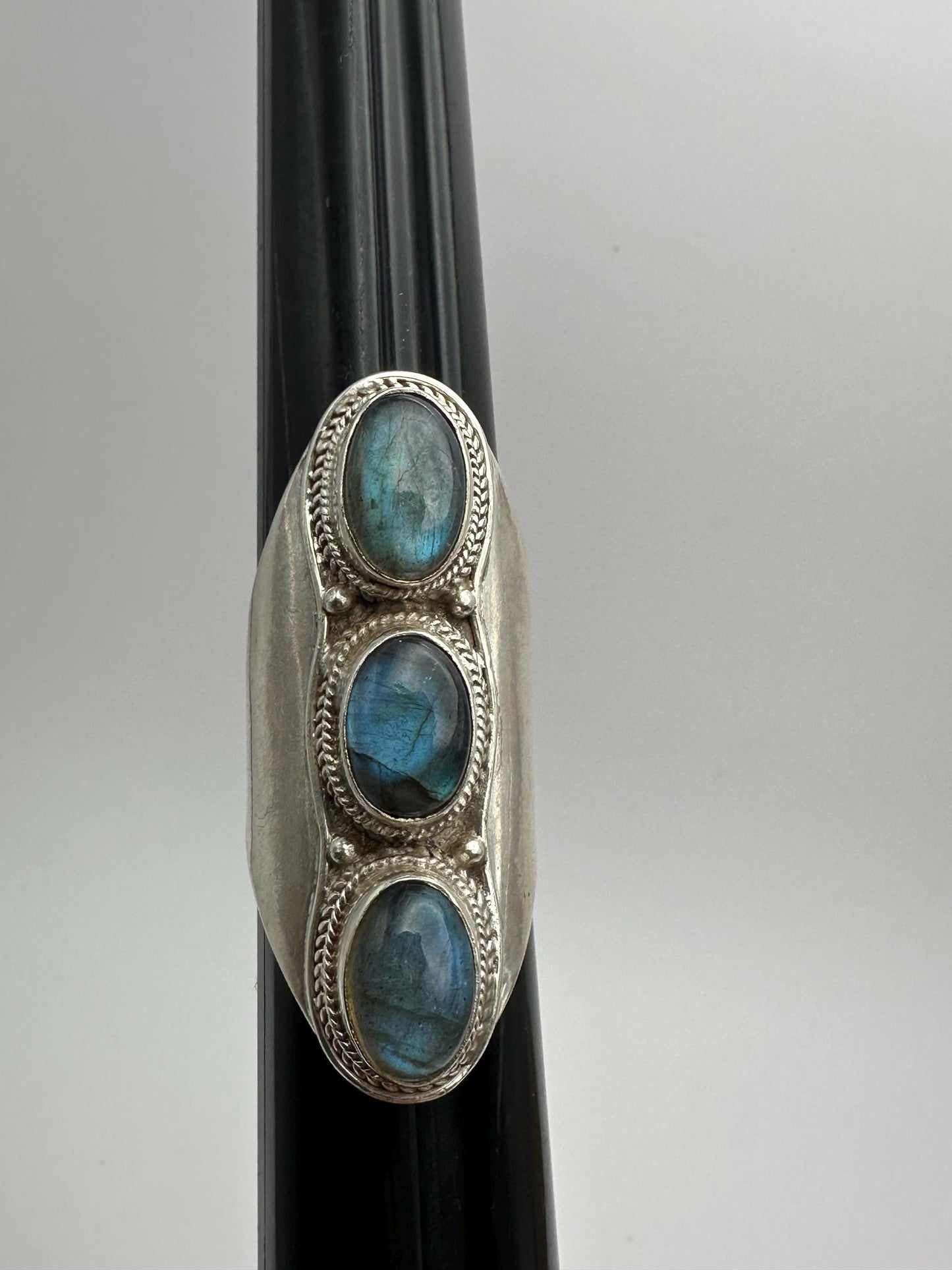 labradorite ring,triple stone ring,sterling silver, fashion jewelry
