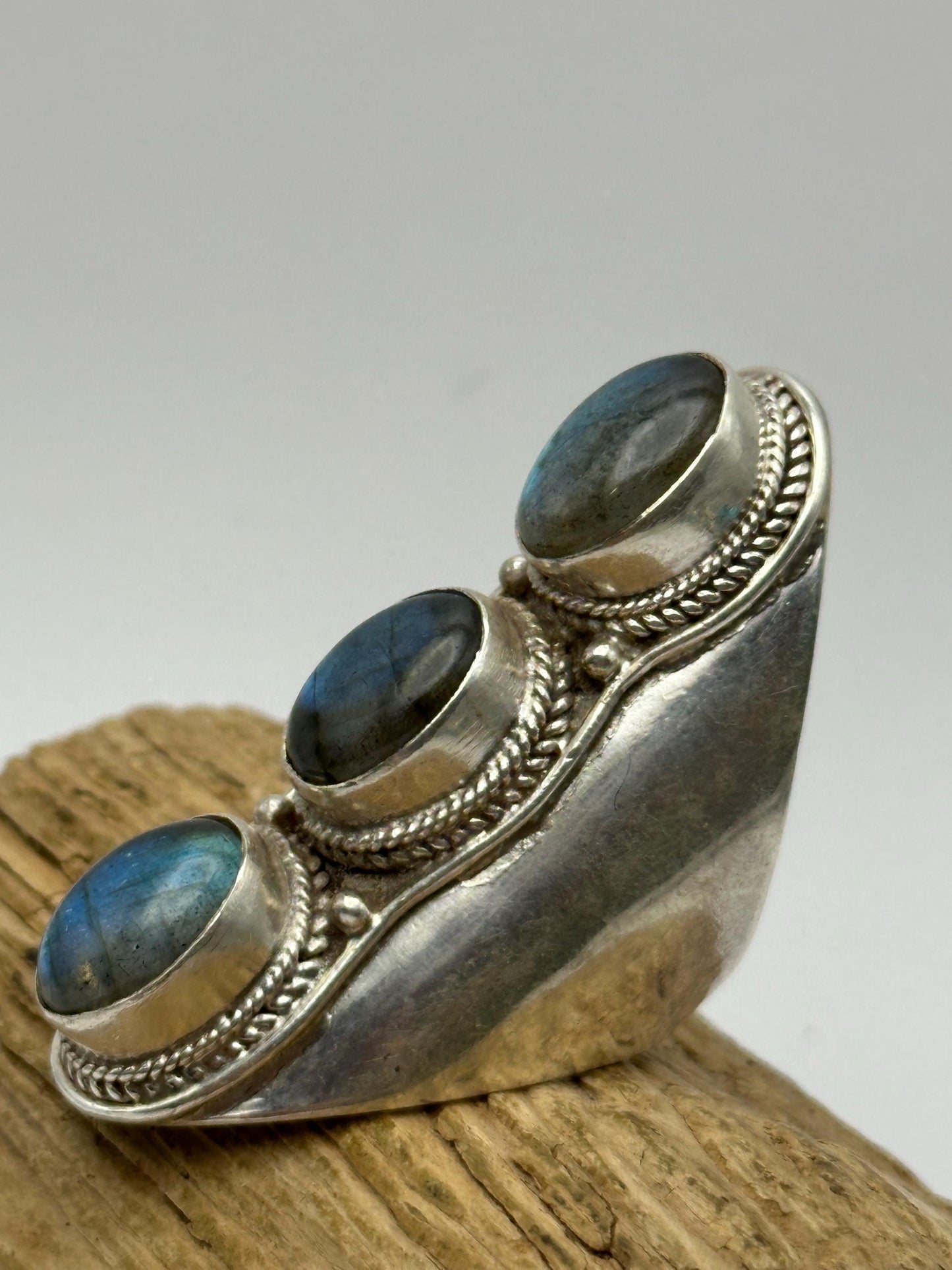 labradorite ring,triple stone ring,sterling silver, fashion jewelry