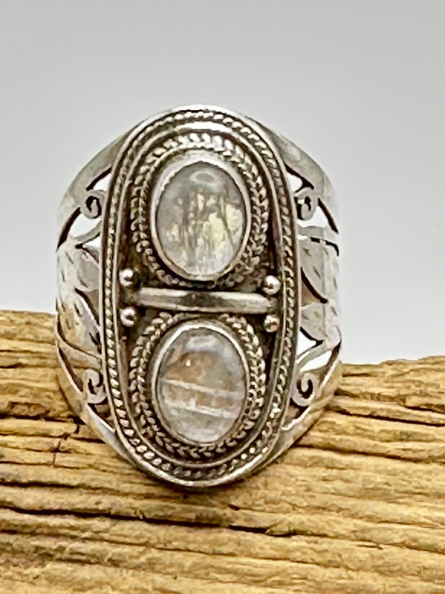 Moon stone ring,rainbow moonstone,handcrafted,sterling silver, ethnic style,Nepalese