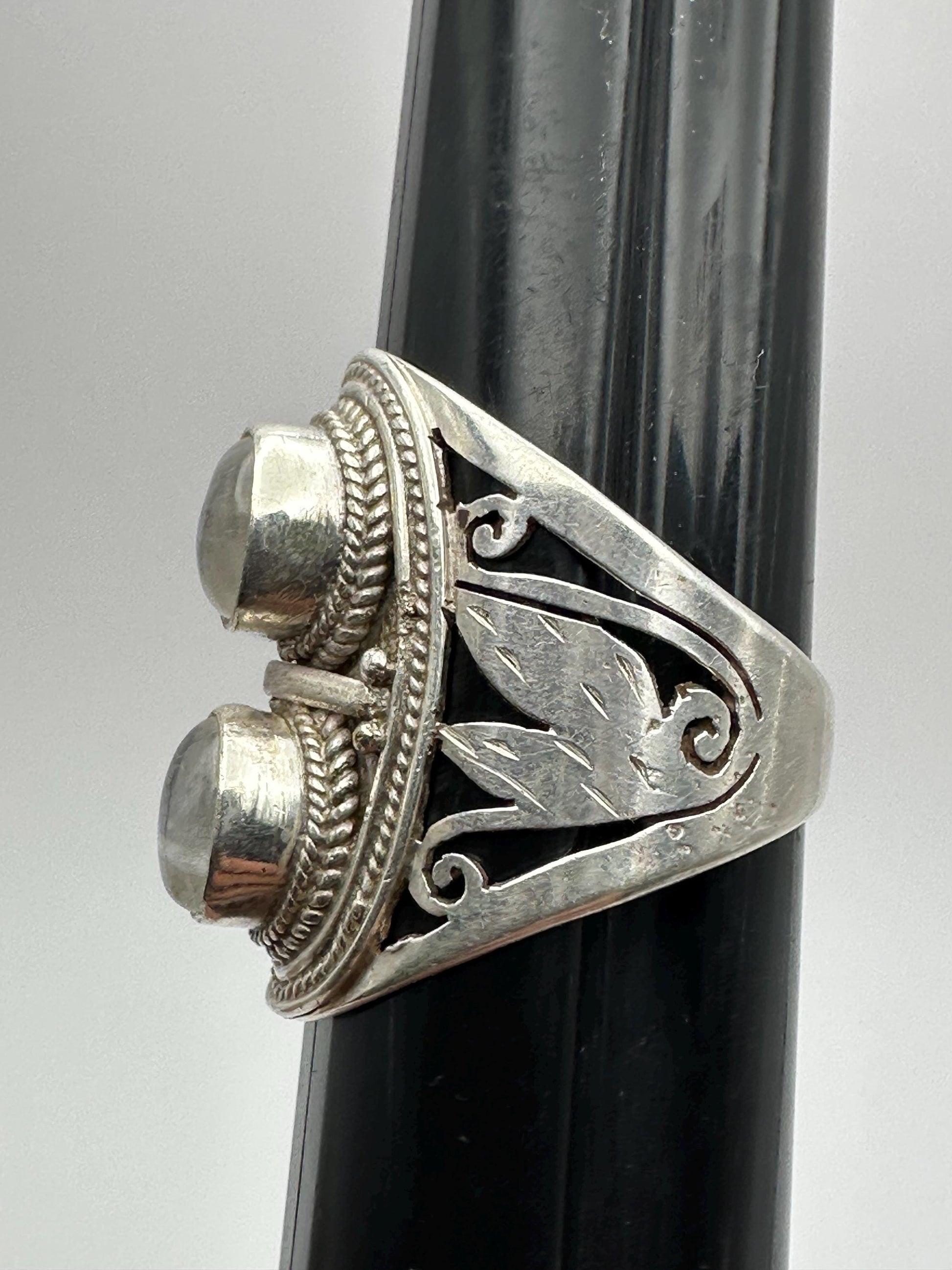 Moon stone ring,rainbow moonstone,handcrafted,sterling silver, ethnic style,Nepalese