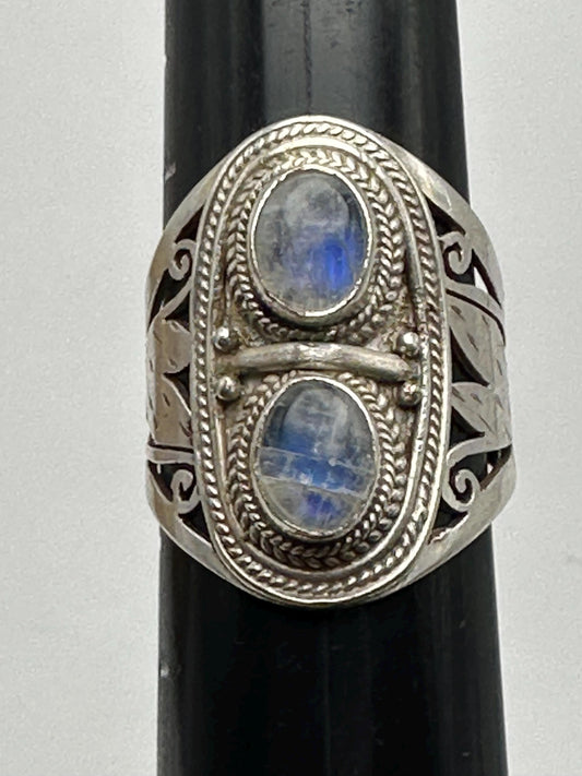 Moon stone ring,rainbow moonstone,handcrafted,sterling silver, ethnic style,Nepalese