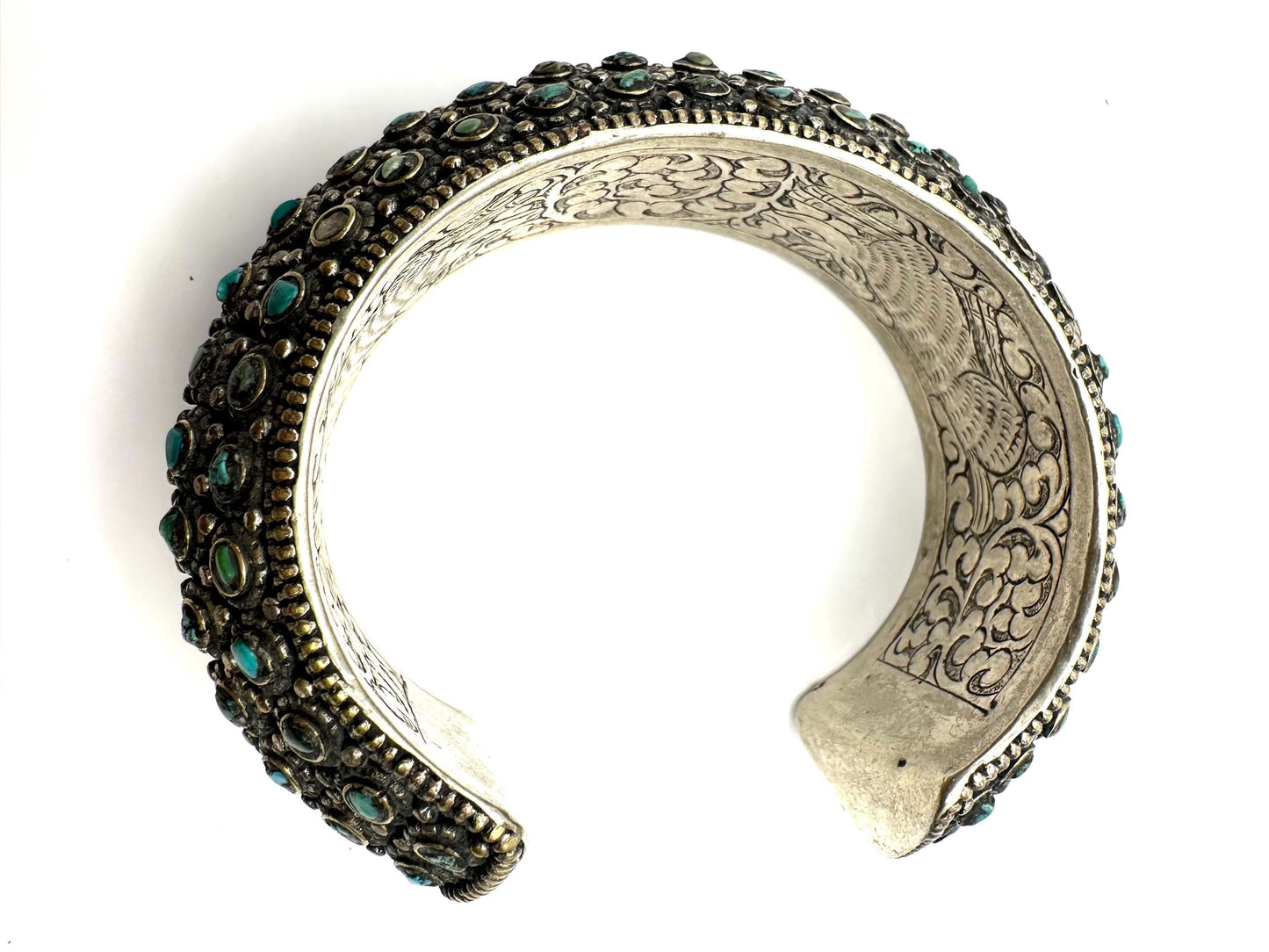 Cuff bracelet,bangle,Turquoise, handcrafted,Tibetan silver,ethnic design,Himalayan,Nepalese