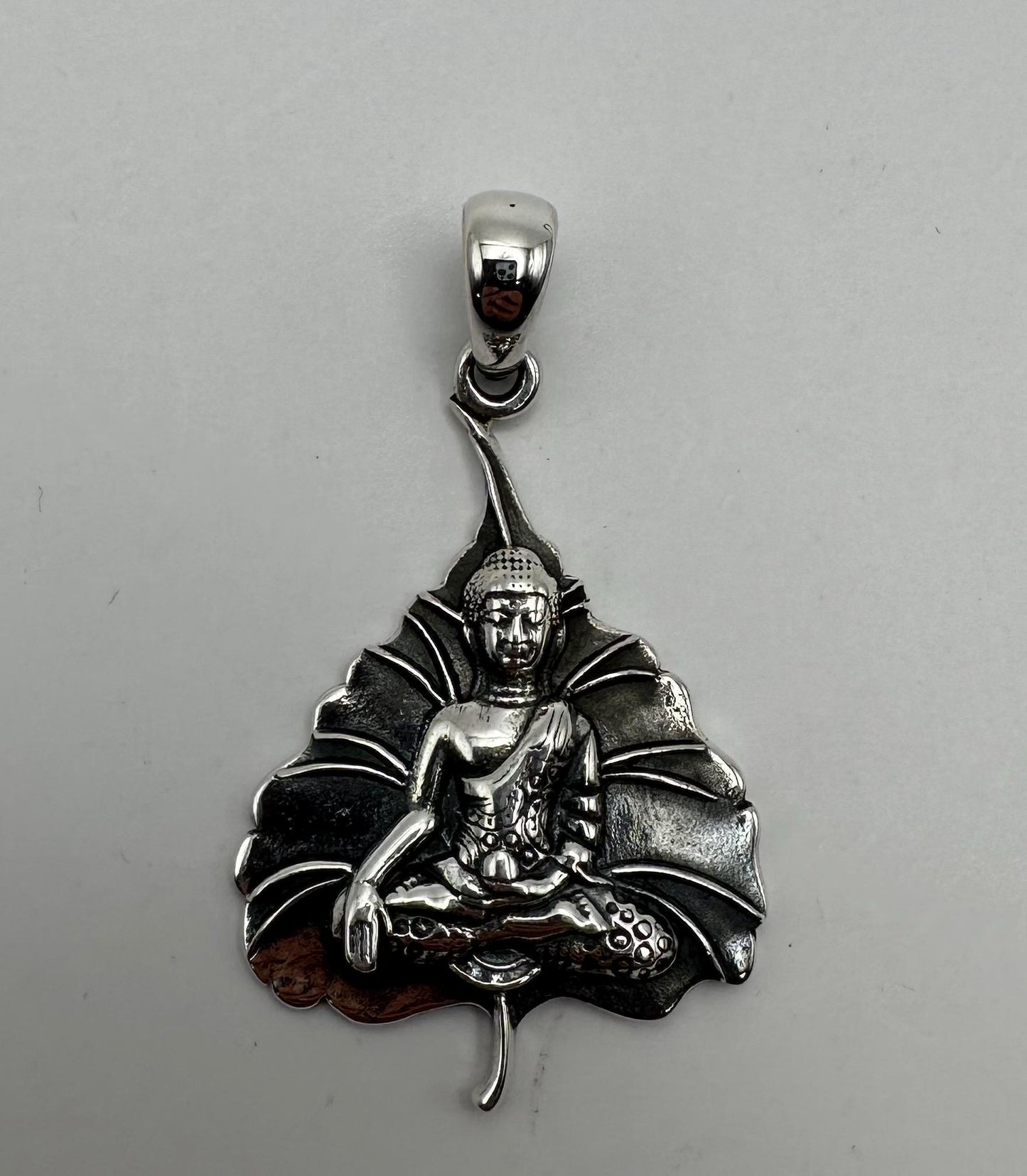 Sterling Silver Buddha Leaf Pendant: Spiritual Meditation Jewelry