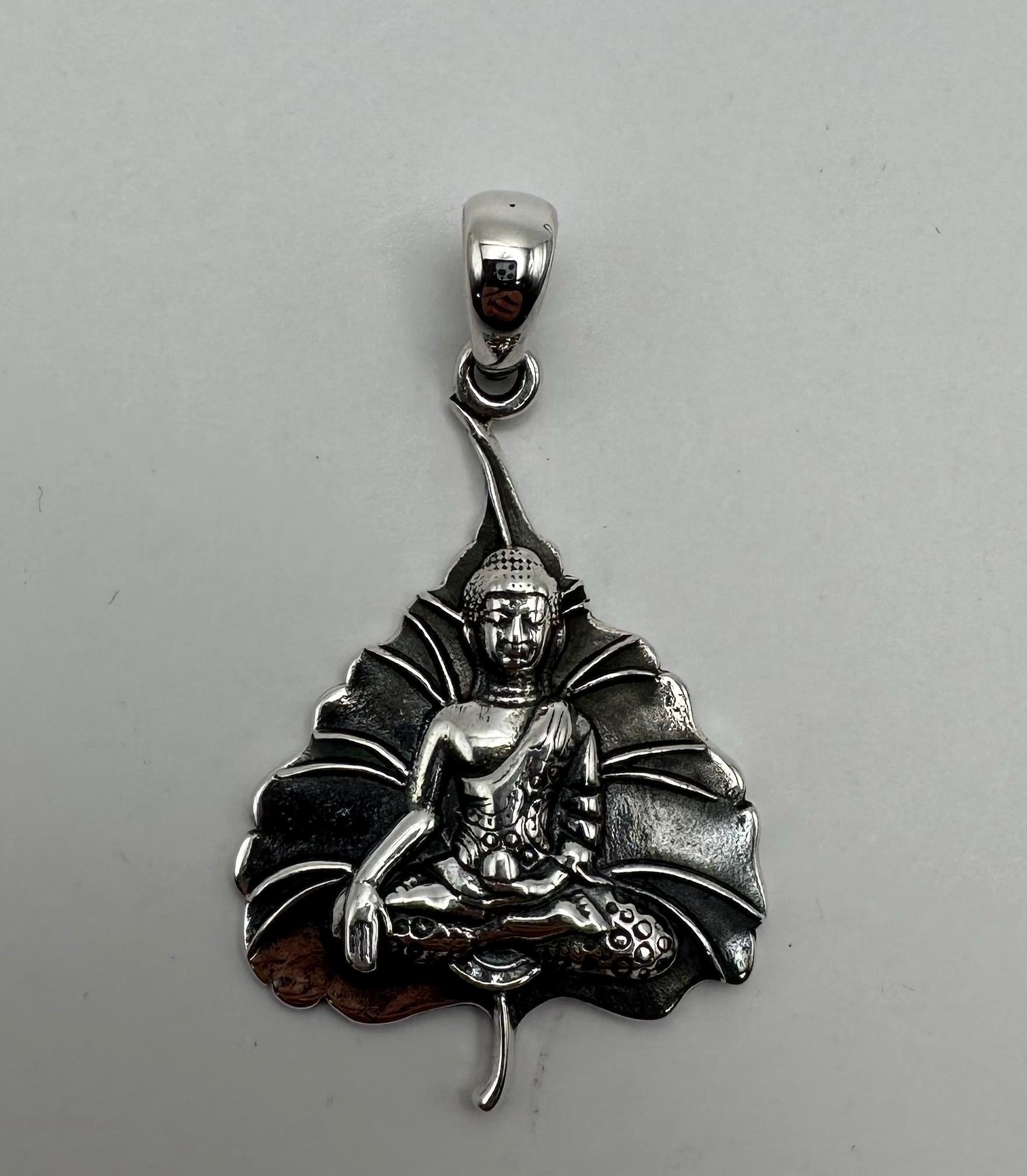 Sterling Silver Buddha Leaf Pendant: Spiritual Meditation Jewelry