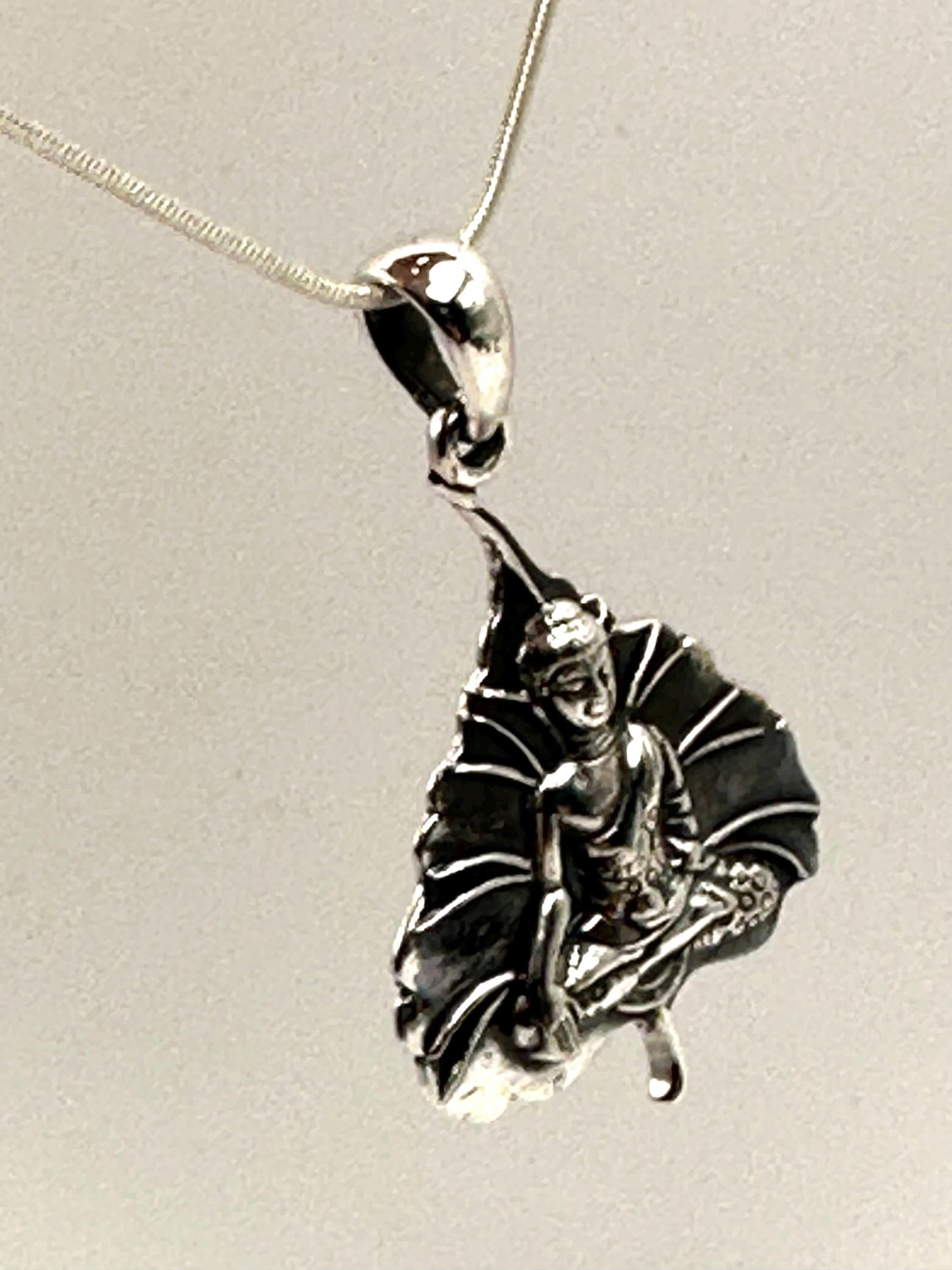Sterling Silver Buddha Leaf Pendant: Spiritual Meditation Jewelry