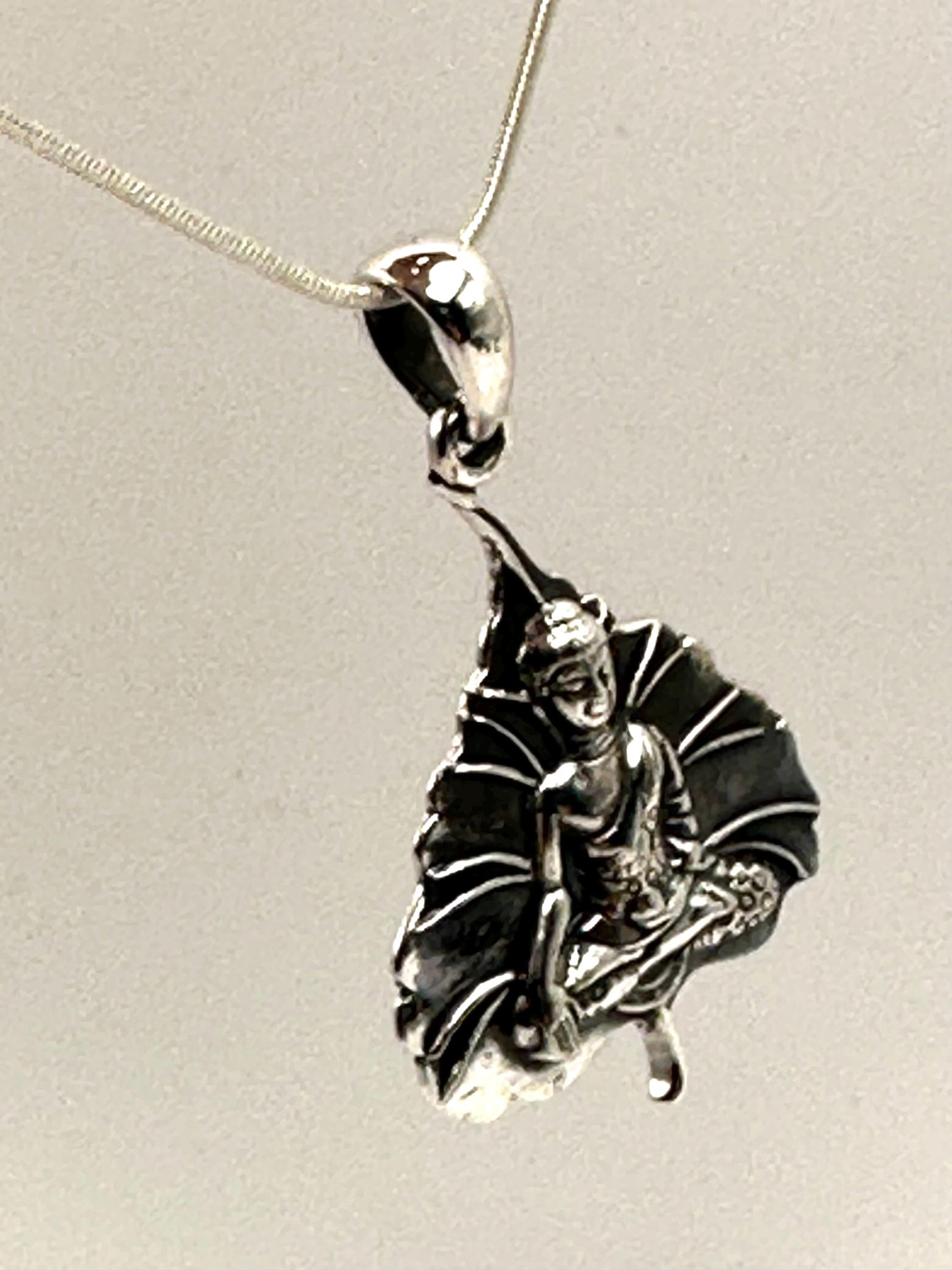 Sterling Silver Buddha Leaf Pendant: Spiritual Meditation Jewelry