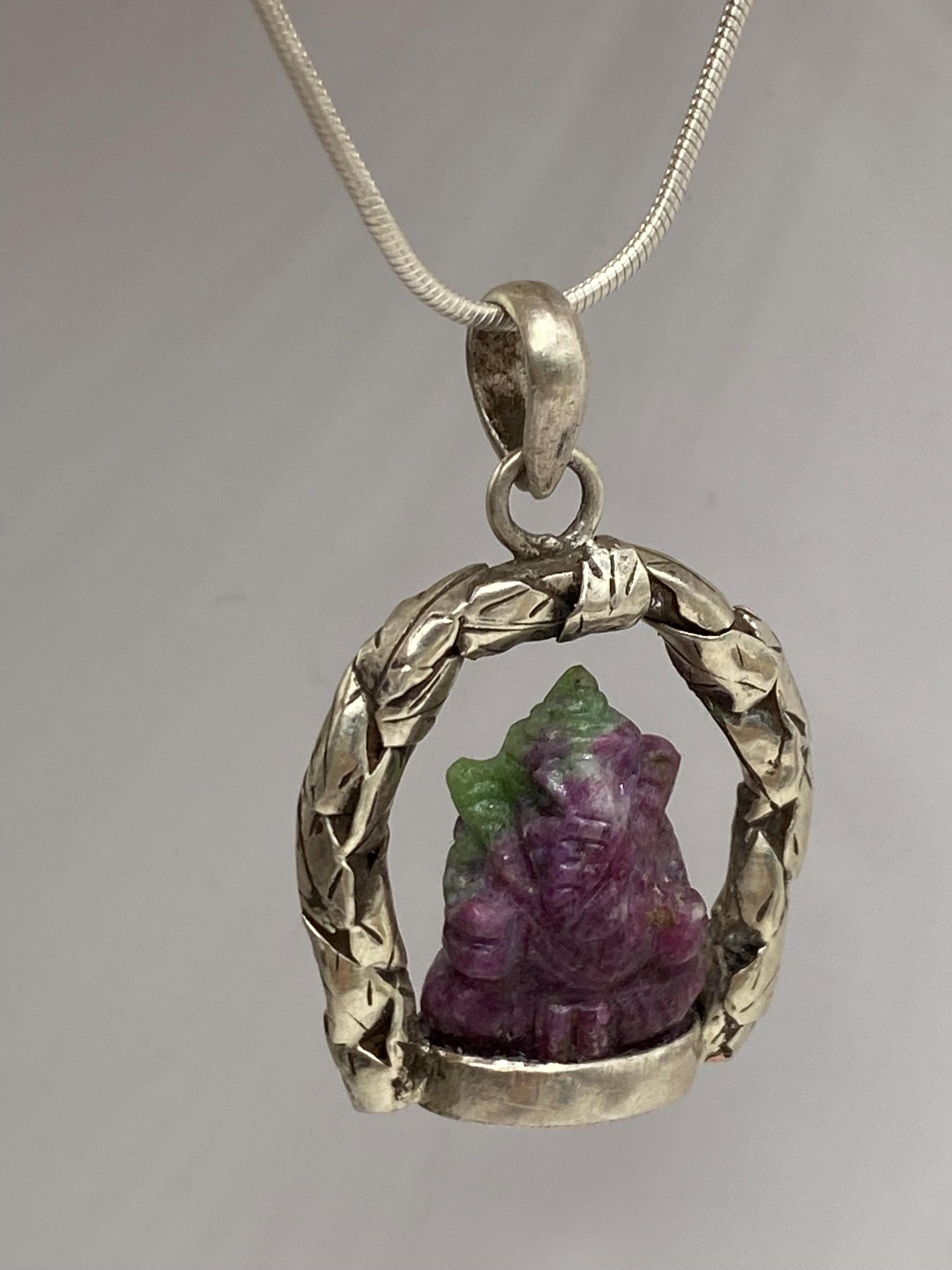 Ganesha pendant,Lord Ganesh,handcrafted ,charm,Goodluck,prosperity,Auspicious, silver,sterling silver,Ruby zoisite