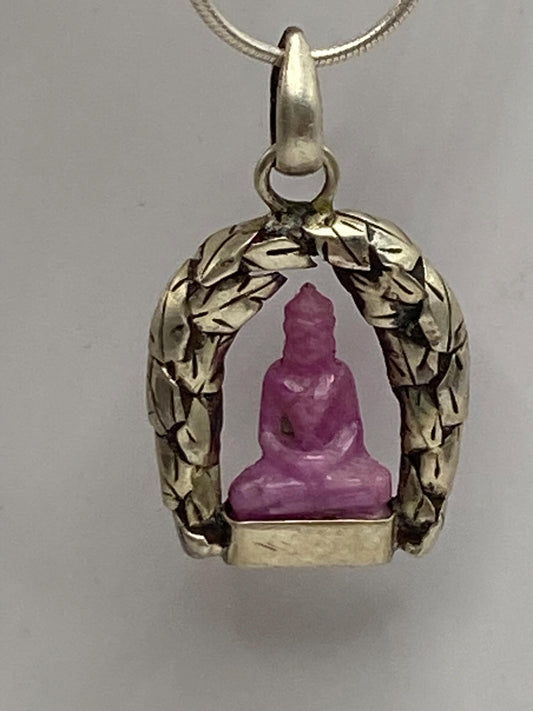 Buddha pendant, Lord Buddha,handcrafted,sterling silver,Ruby carved,spiritual,meditation,yoga,charm