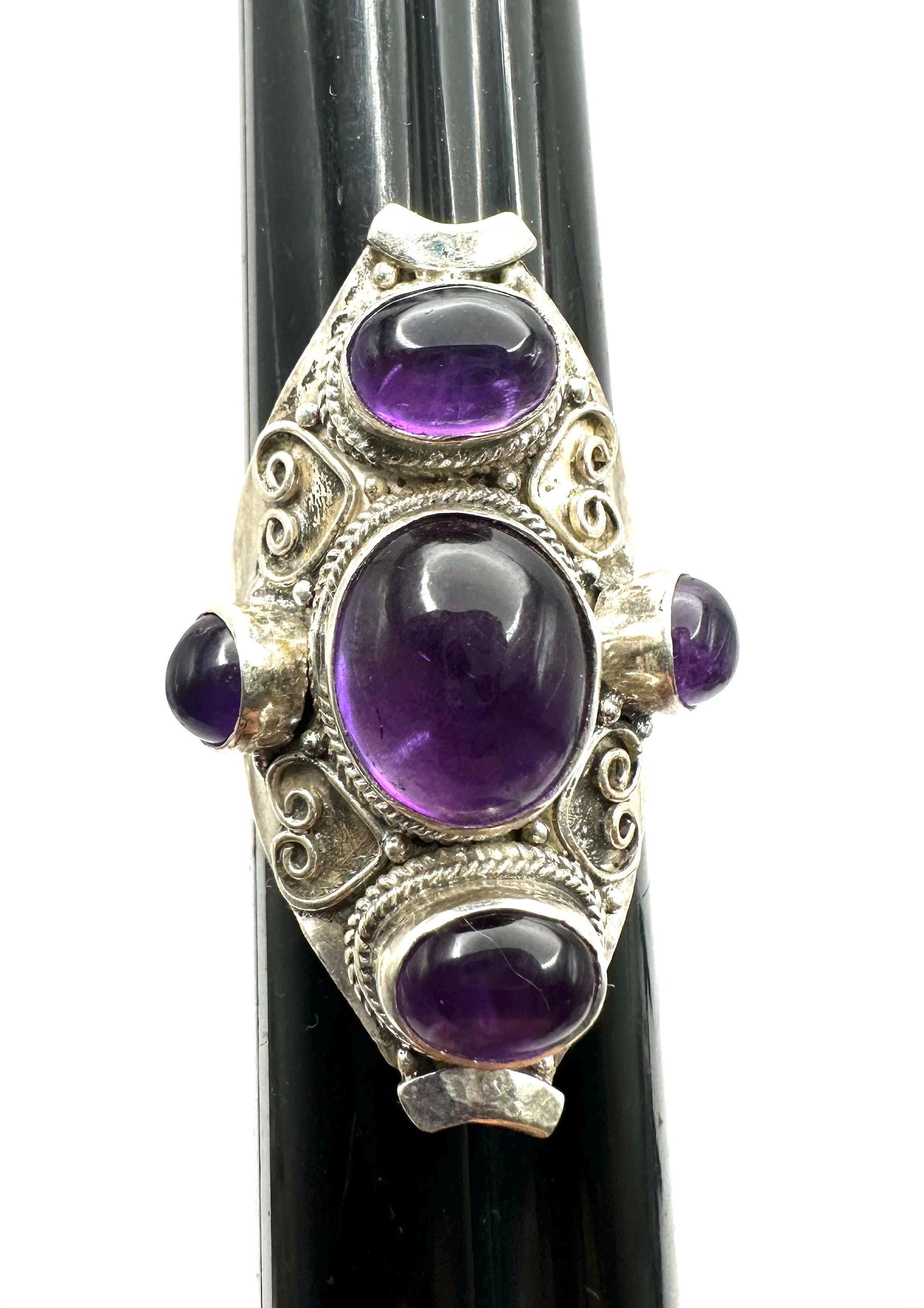 Amethyst ring,handcrafted, sterling silver,five stones ring,ethnic style, Nepalese