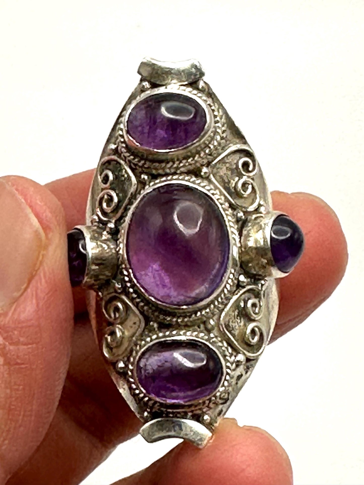 Amethyst ring,handcrafted, sterling silver,five stones ring,ethnic style, Nepalese