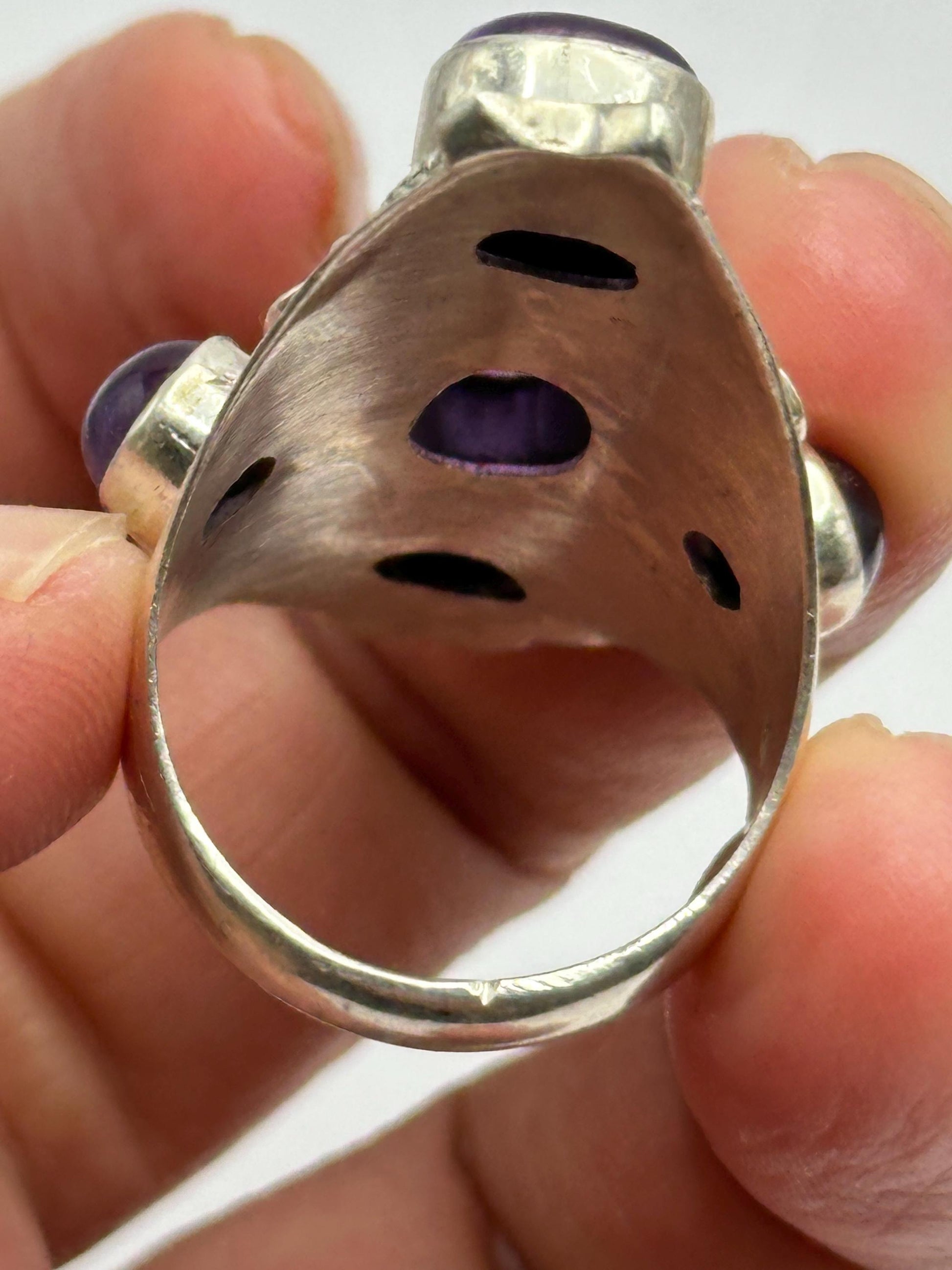 Amethyst ring,handcrafted, sterling silver,five stones ring,ethnic style, Nepalese