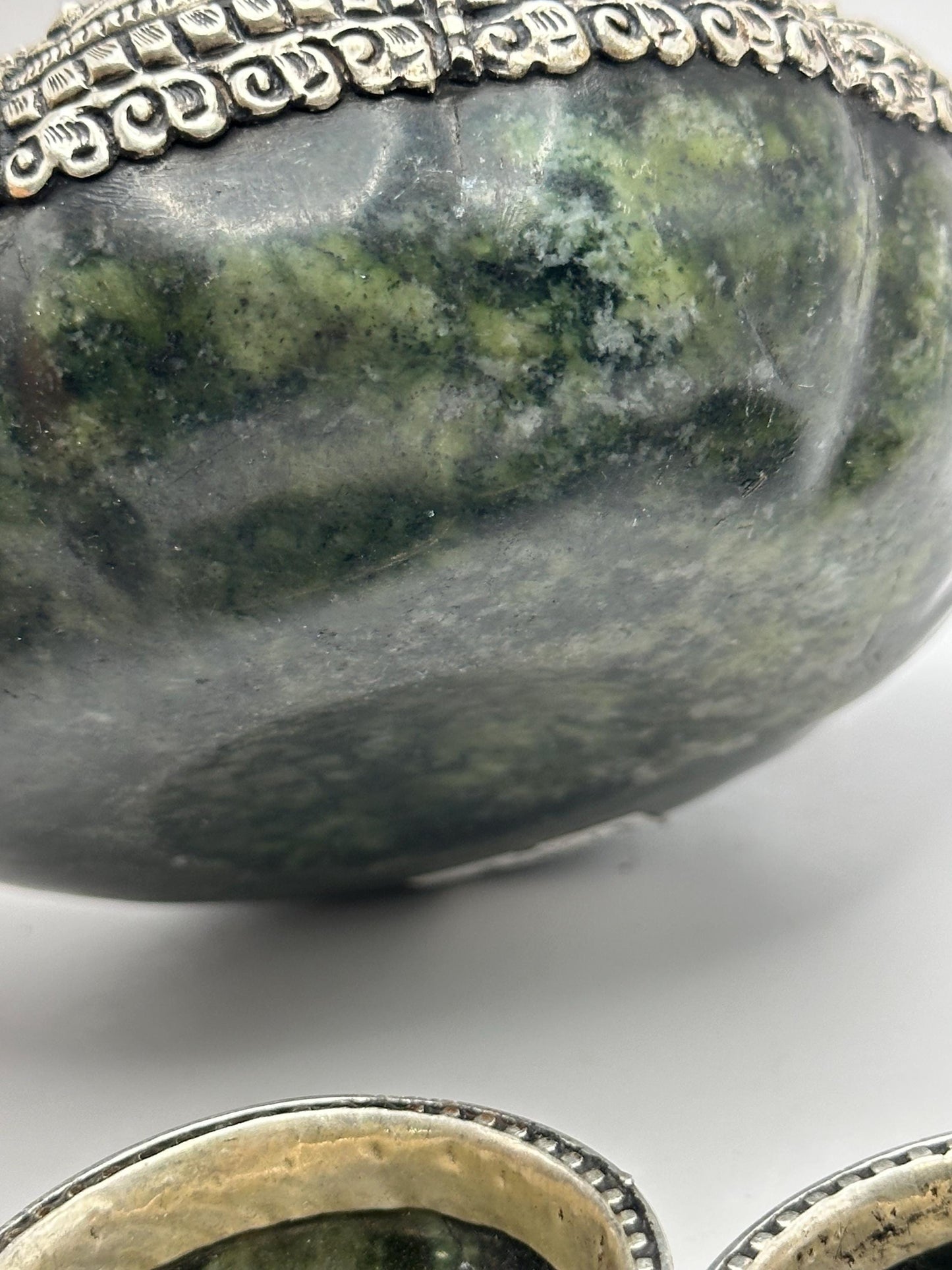 Handcrafted Jade Tea Set: Sterling Silver, Eight Auspicious Symbols
