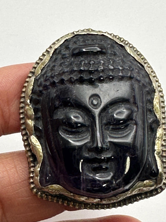 Amethyst ring,Buddha ring,handcrafted,Tibetan silver,adjustable ring,Buddha head