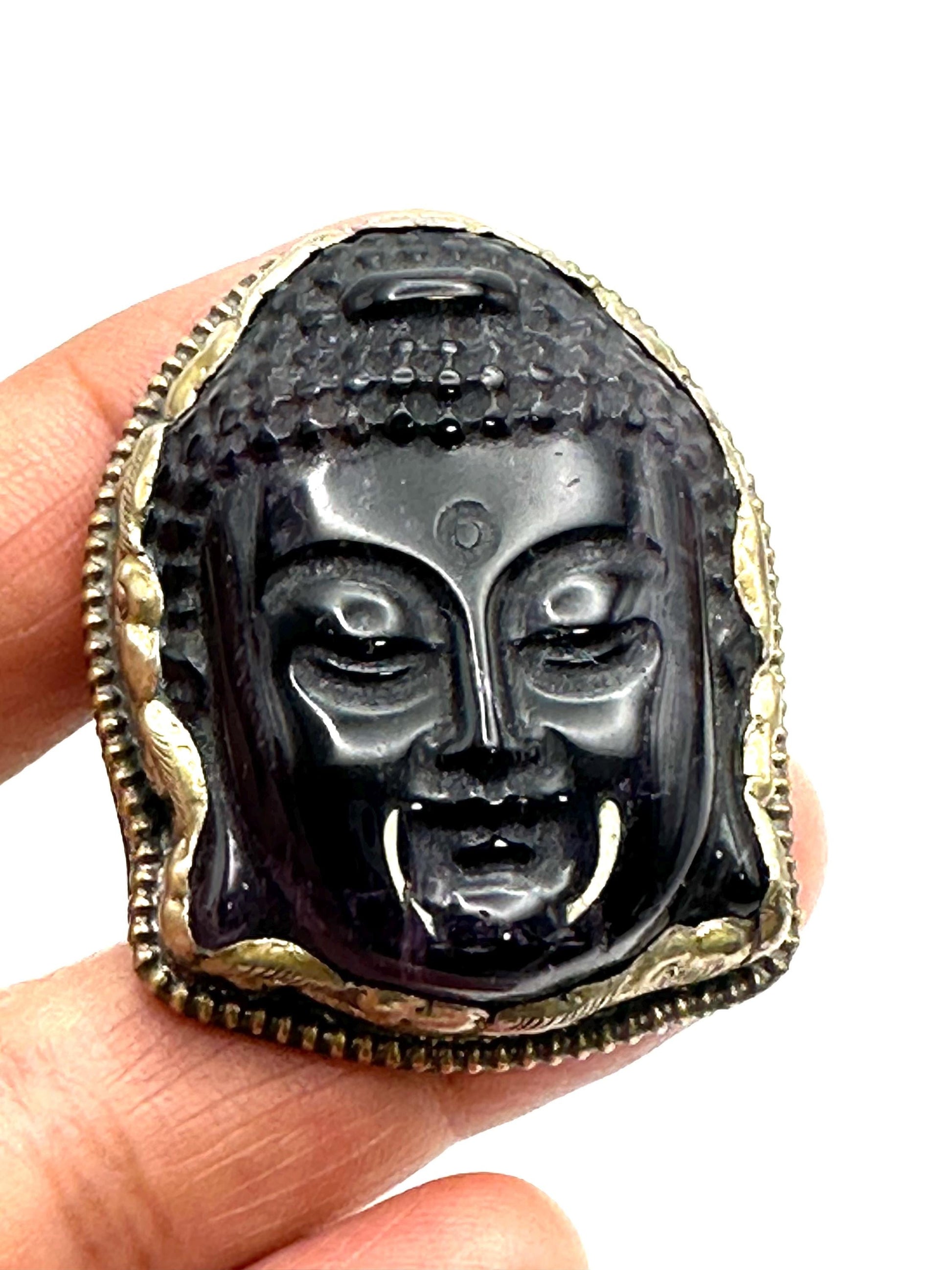 Amethyst ring,Buddha ring,handcrafted,Tibetan silver,adjustable ring,Buddha head