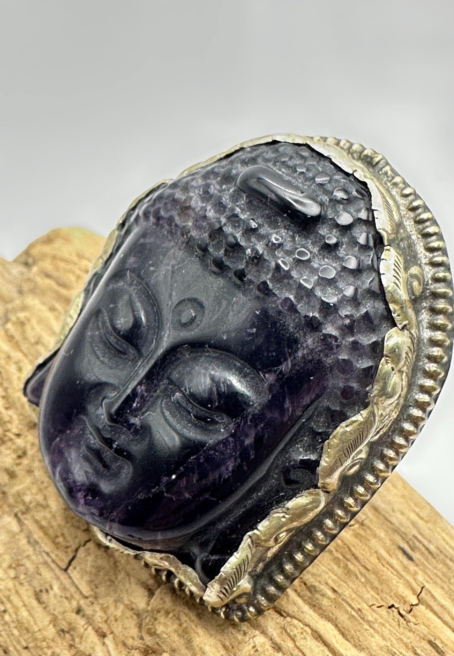 Amethyst ring,Buddha ring,handcrafted,Tibetan silver,adjustable ring,Buddha head