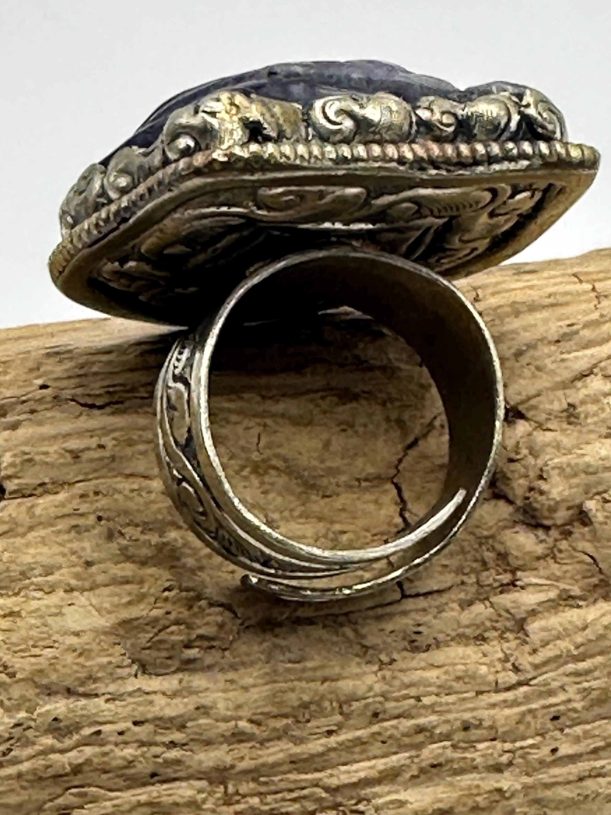 Amethyst bear ring, handcrafted,Tibetan silver,adjustable,animal lover,