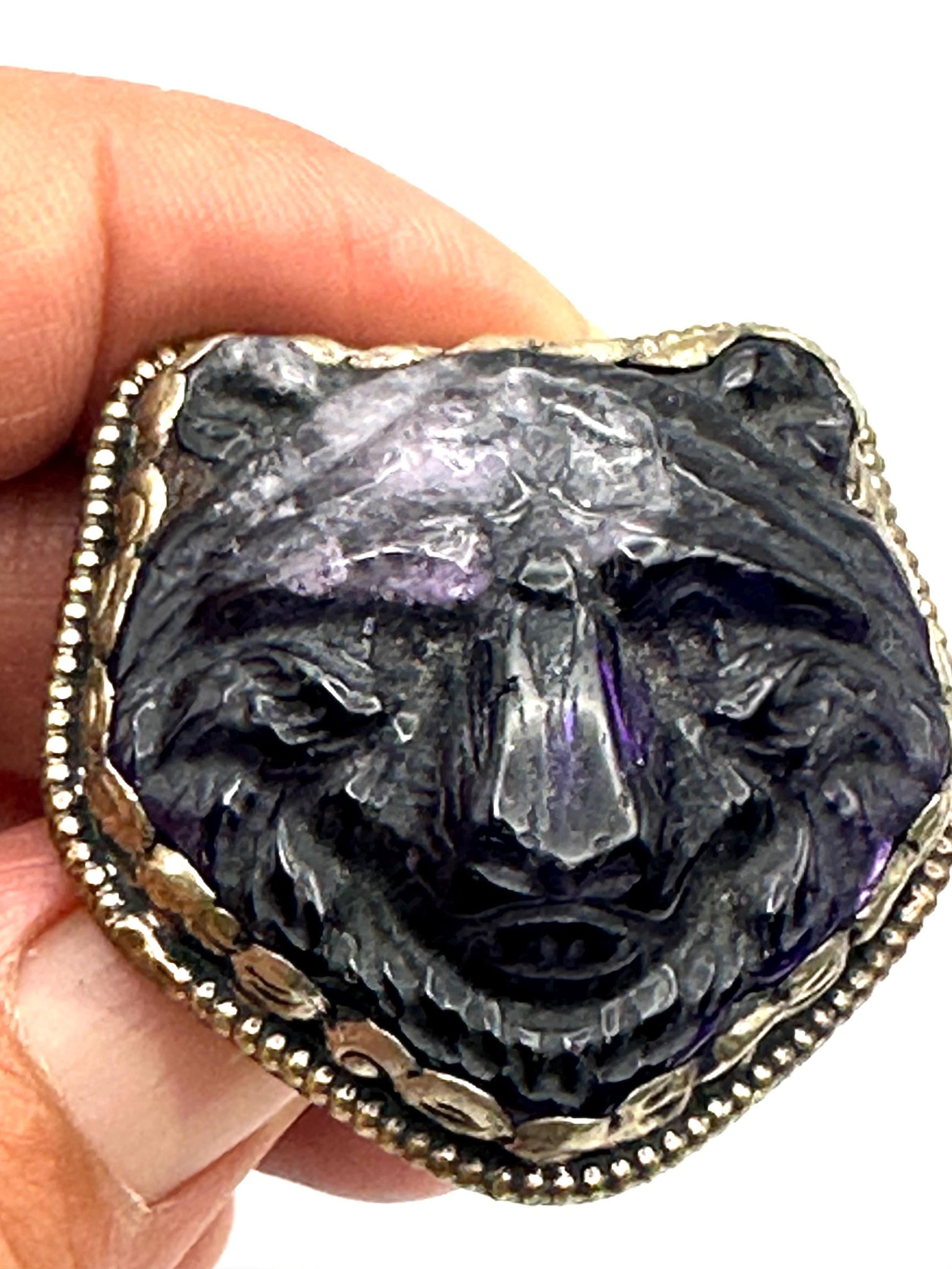Amethyst bear ring, handcrafted,Tibetan silver,adjustable,animal lover,