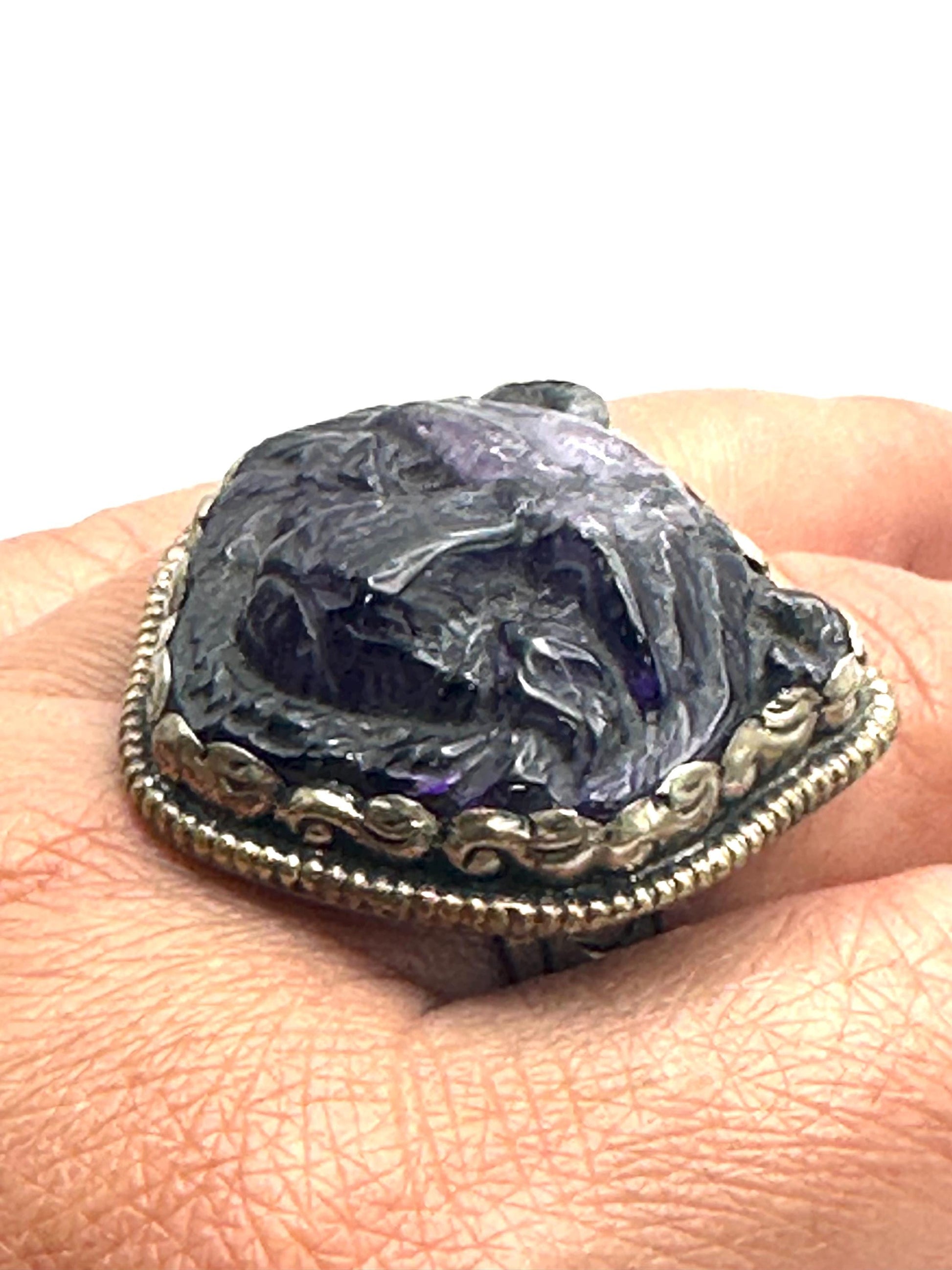 Amethyst bear ring, handcrafted,Tibetan silver,adjustable,animal lover,