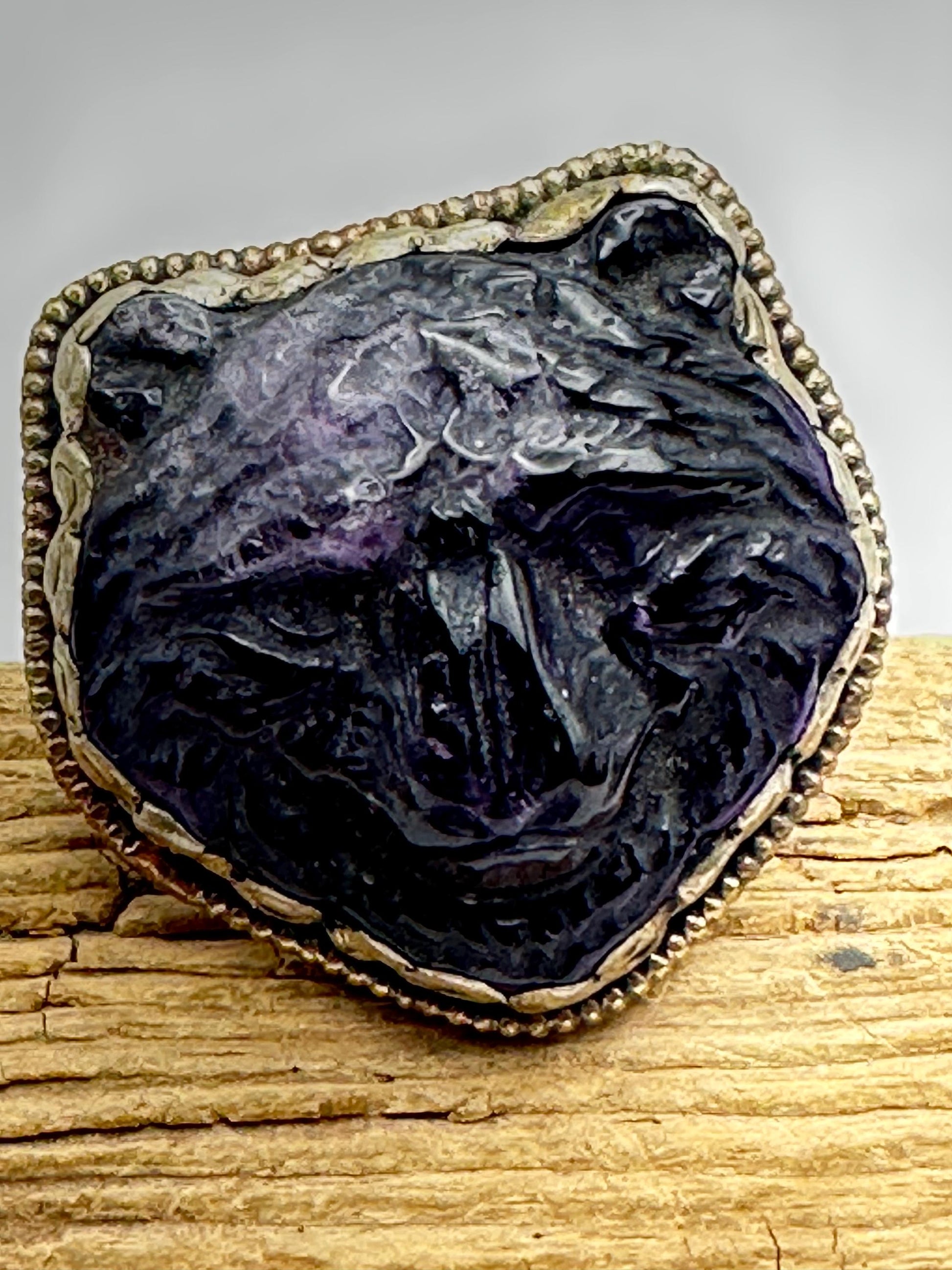 Amethyst bear ring, handcrafted,Tibetan silver,adjustable,animal lover,