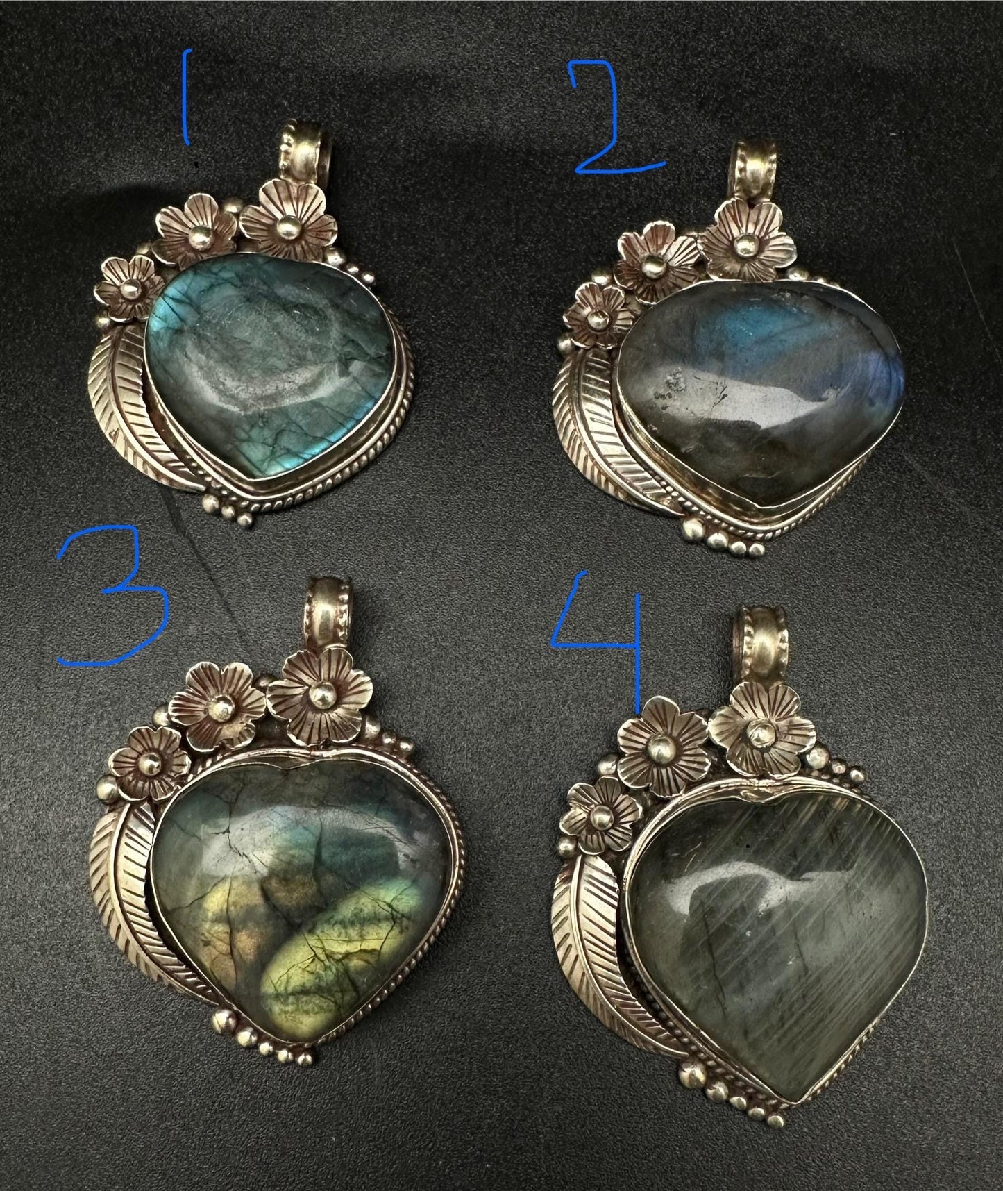 Labradorite Heart Pendant: Tibetan Silver Floral Design, Nepalese Handcraft