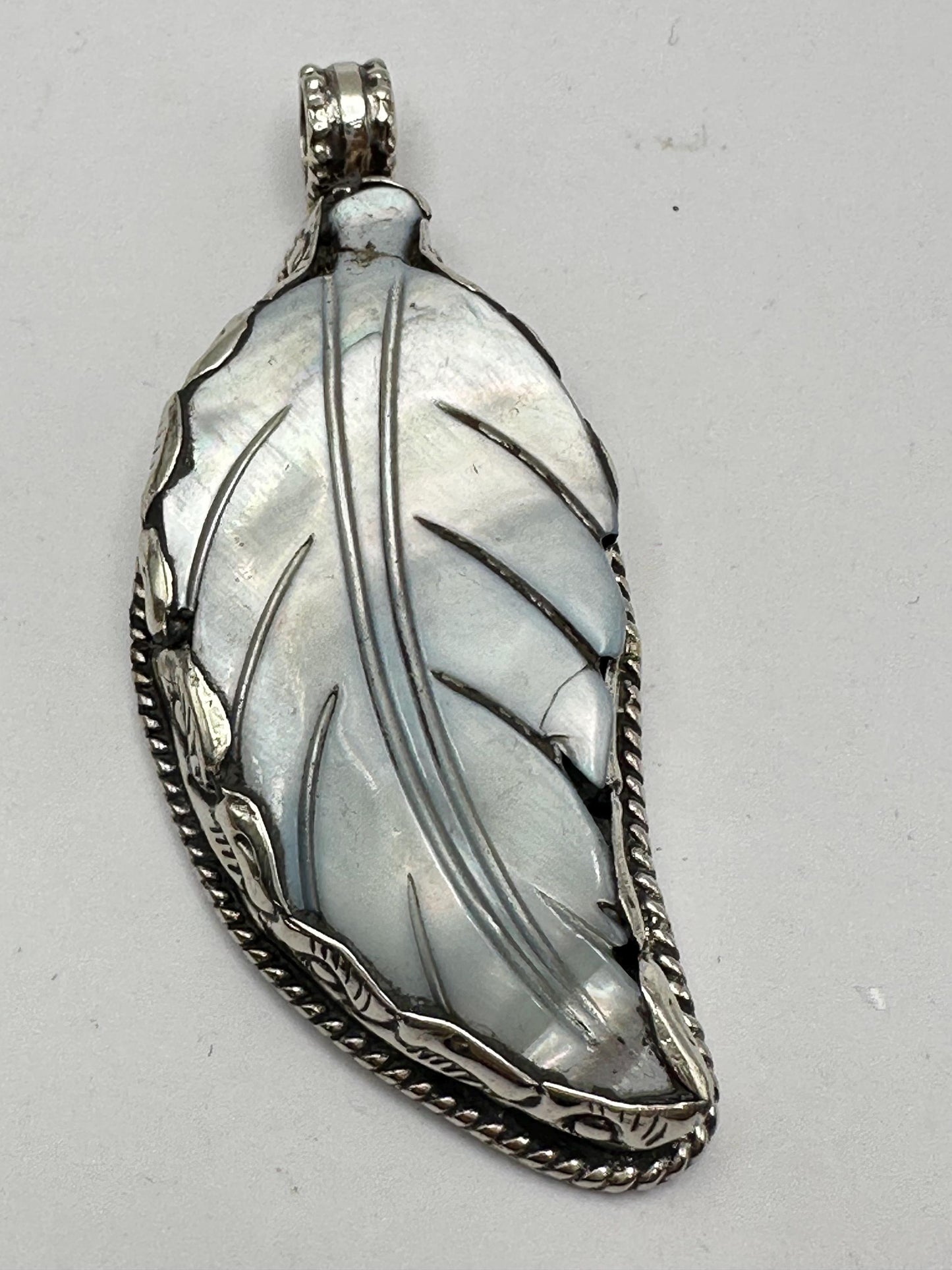 leaf abalone pendant ,mother of pearl,handcrafted, Tibetan silver,ethnic style
