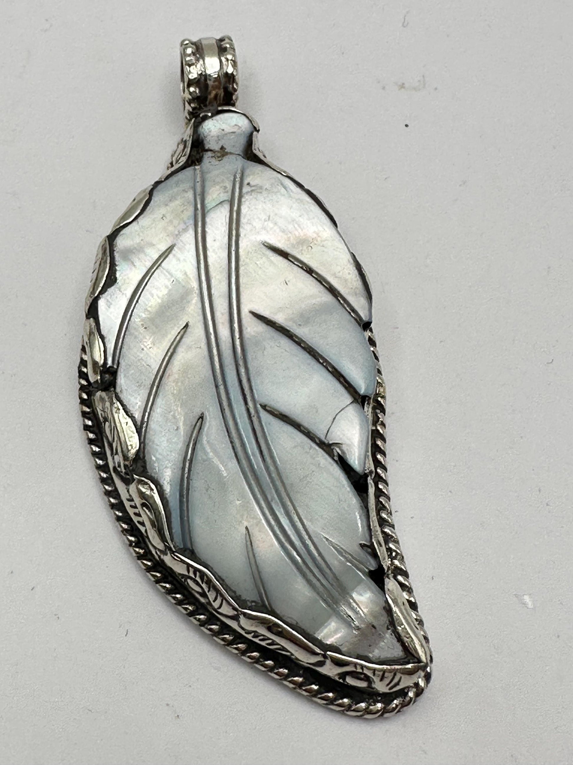 leaf abalone pendant ,mother of pearl,handcrafted, Tibetan silver,ethnic style