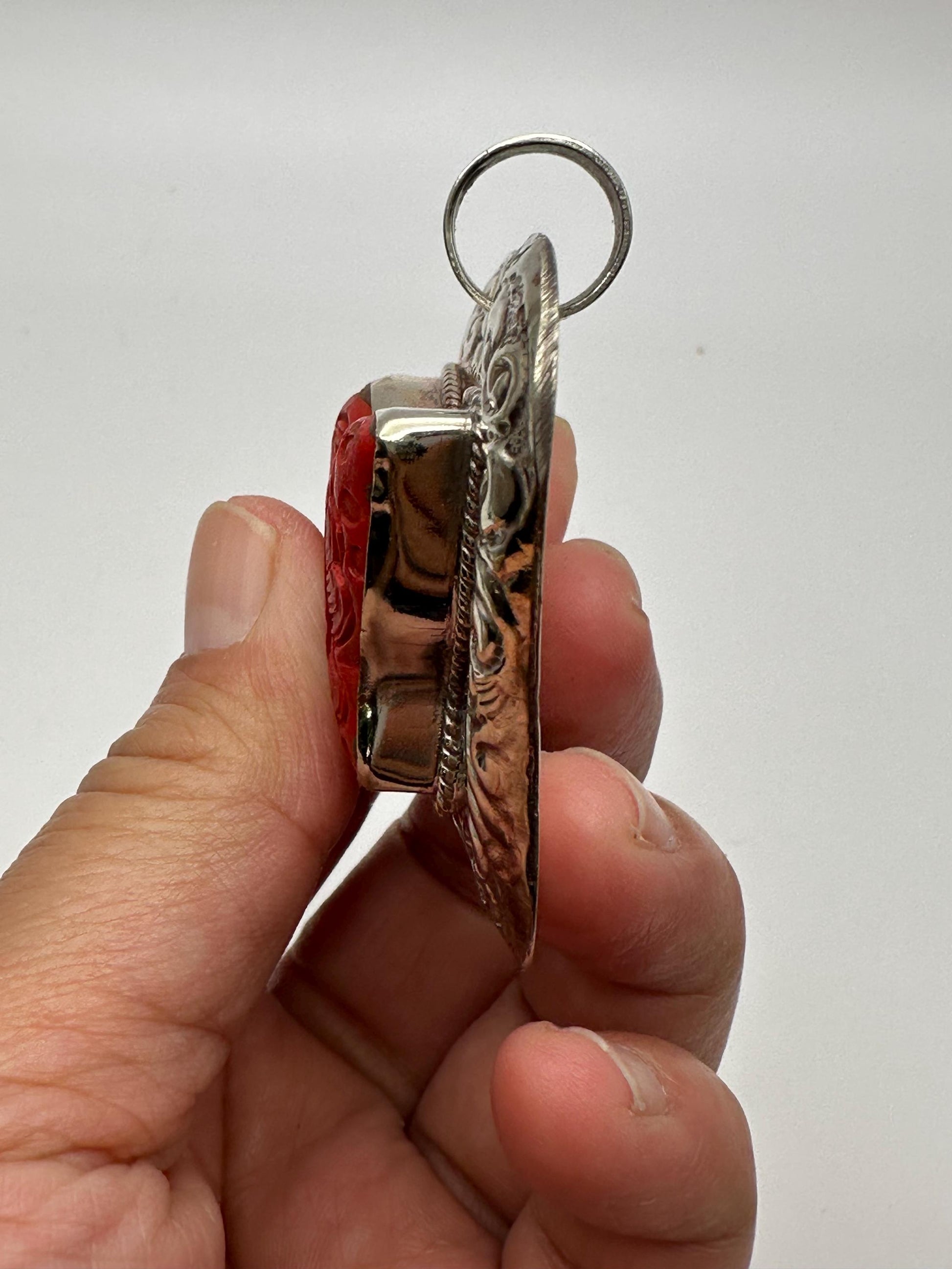 Cinnabar Butterfly Pendant: Handcrafted Tibetan Silver, Nepalese