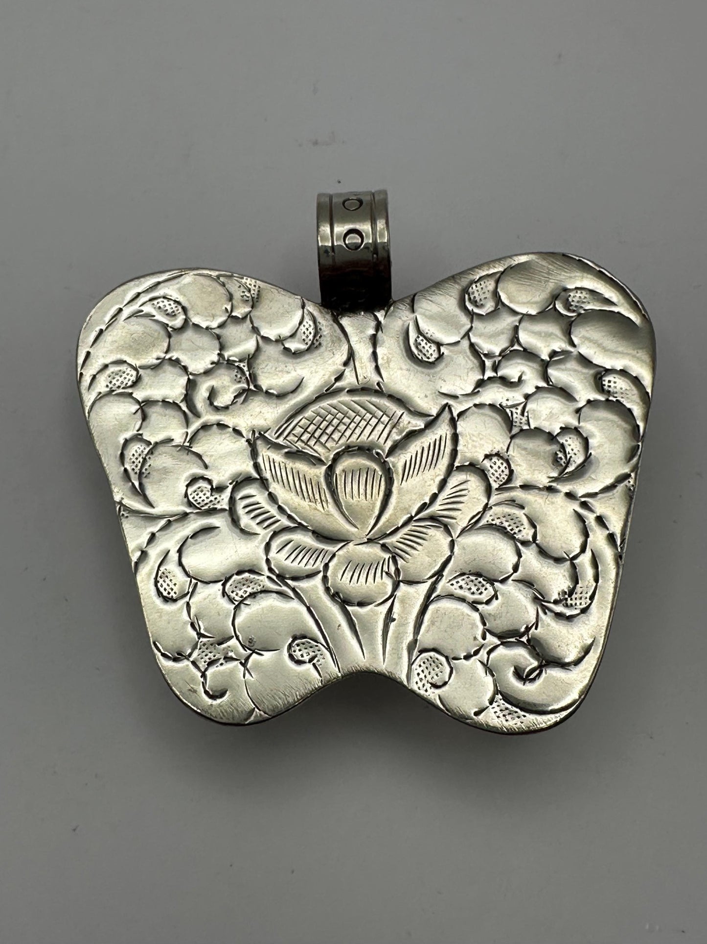 Cinnabar Butterfly Pendant: Handcrafted Tibetan Silver, Nepalese