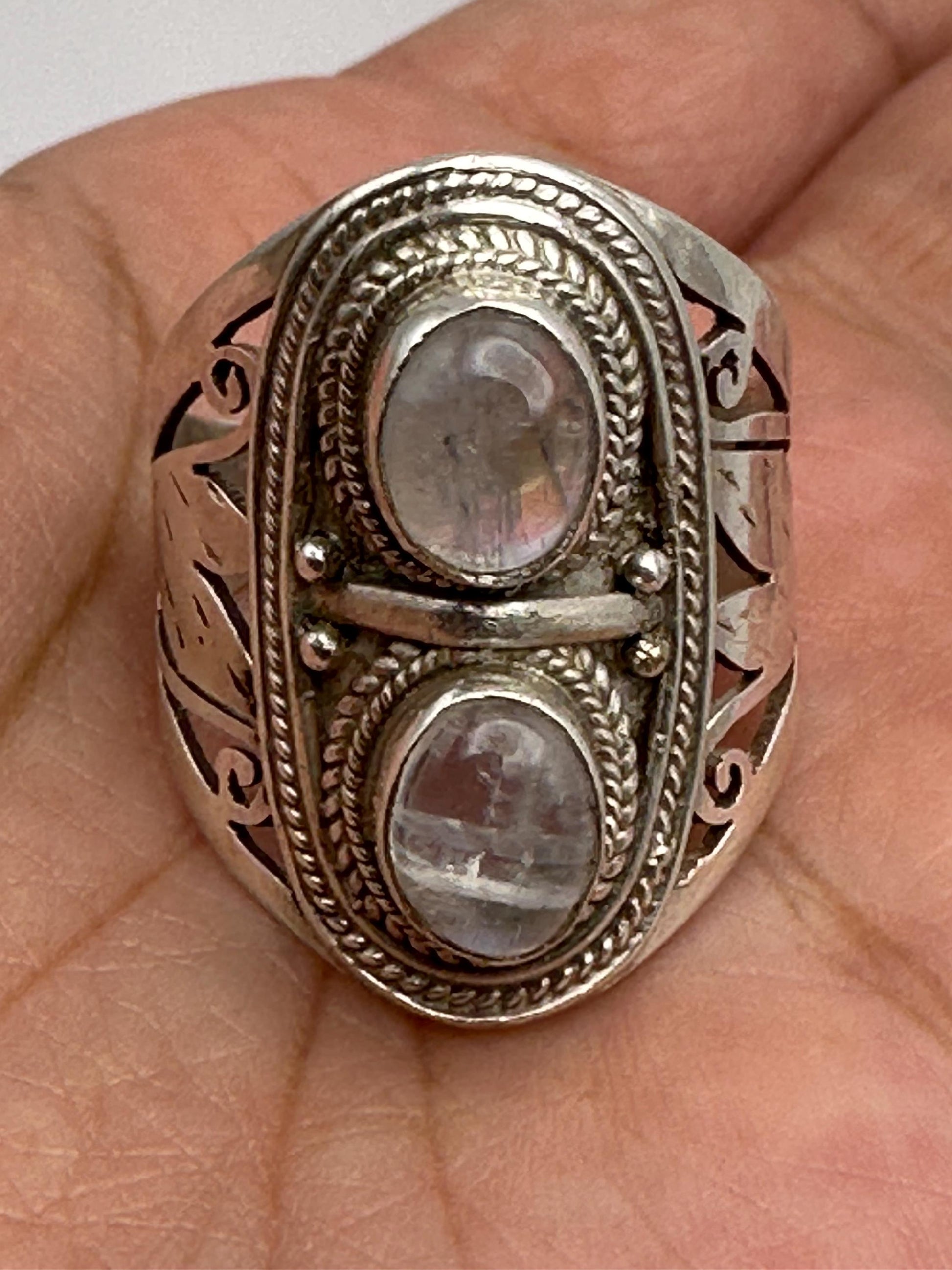 Moon stone ring,rainbow moonstone,handcrafted,sterling silver, ethnic style,Nepalese
