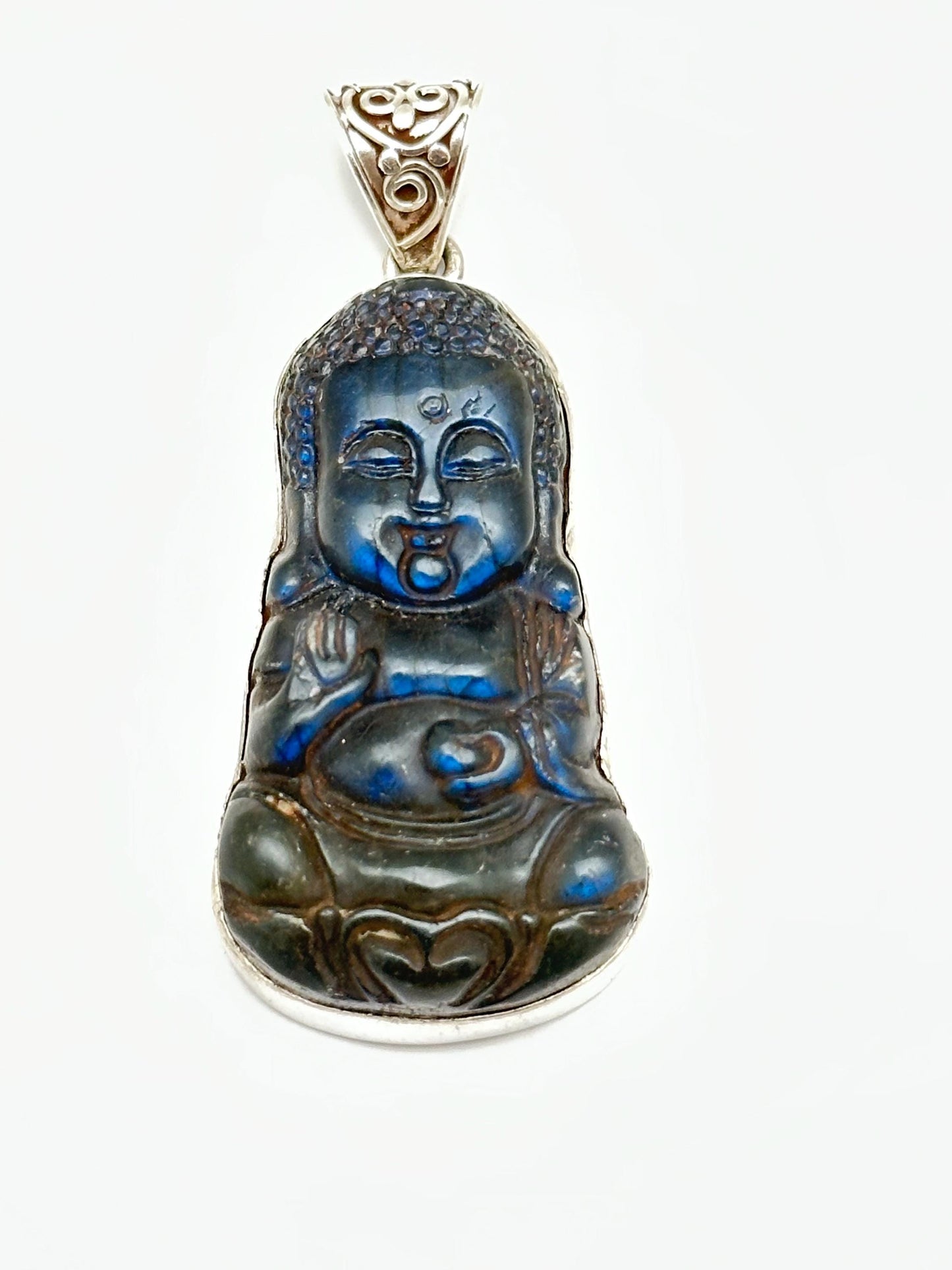 Buddha pendant, Baby Buddha, Labradorite, Handcrafted, sterling silver, spiritual, meditation,Nepalese,