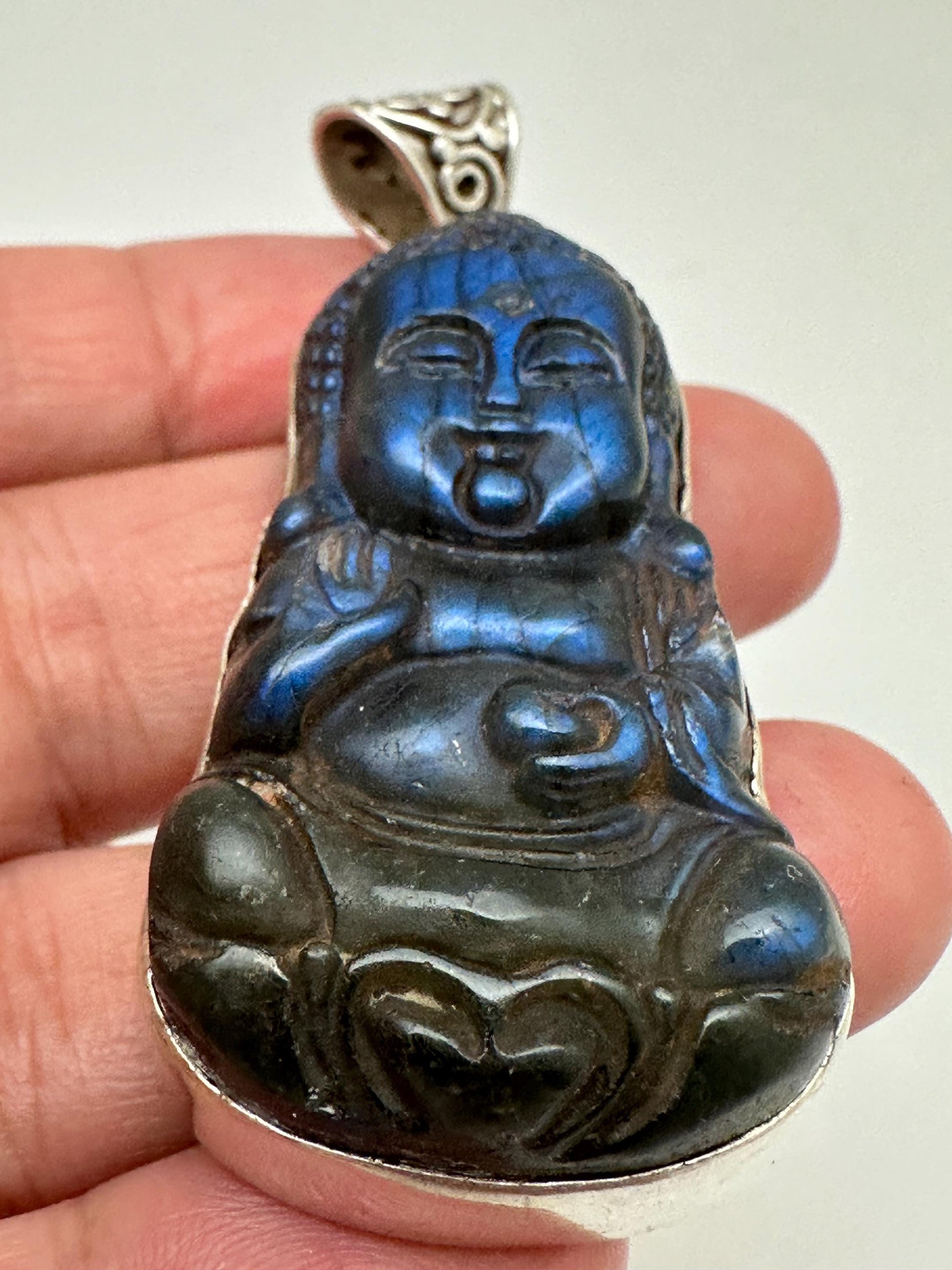 Buddha pendant, Baby Buddha, Labradorite, Handcrafted, sterling silver, spiritual, meditation,Nepalese,