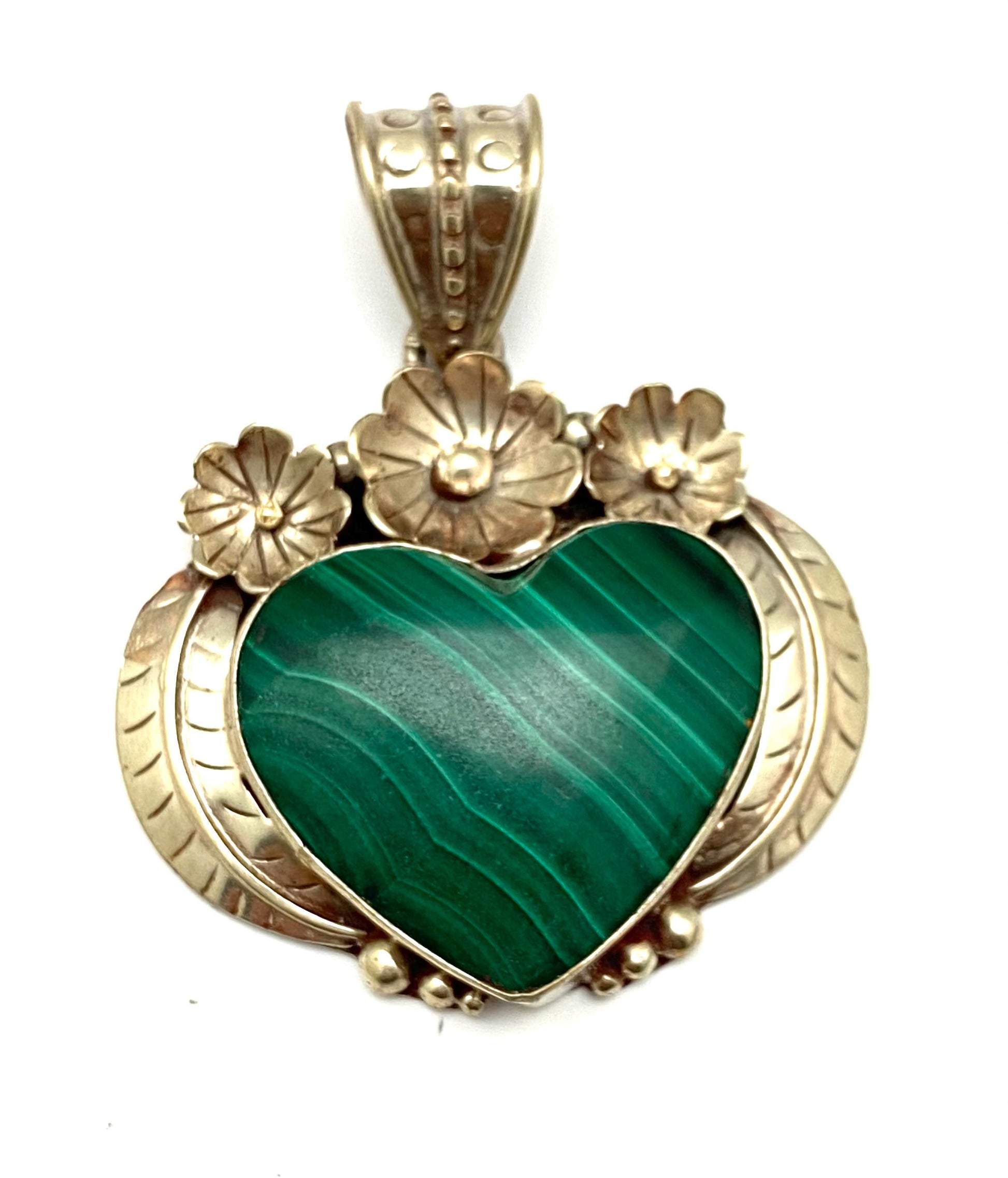 Malachite pendant,handcrafted, Tibetan silver,Ethnic style,floral jewelry,