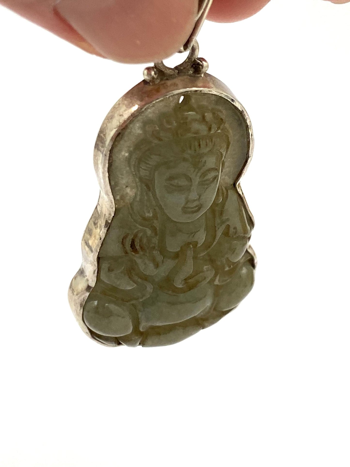 Handcrafted Jade KwanYin Pendant: Sterling Silver Boddhisatva