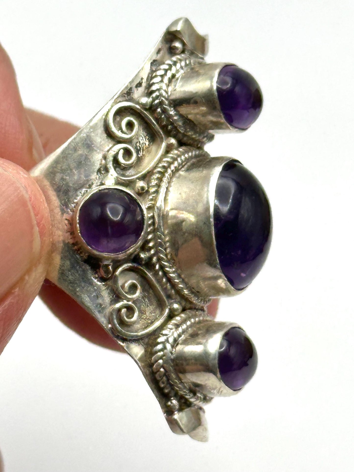 Amethyst ring,handcrafted, sterling silver,five stones ring,ethnic style, Nepalese