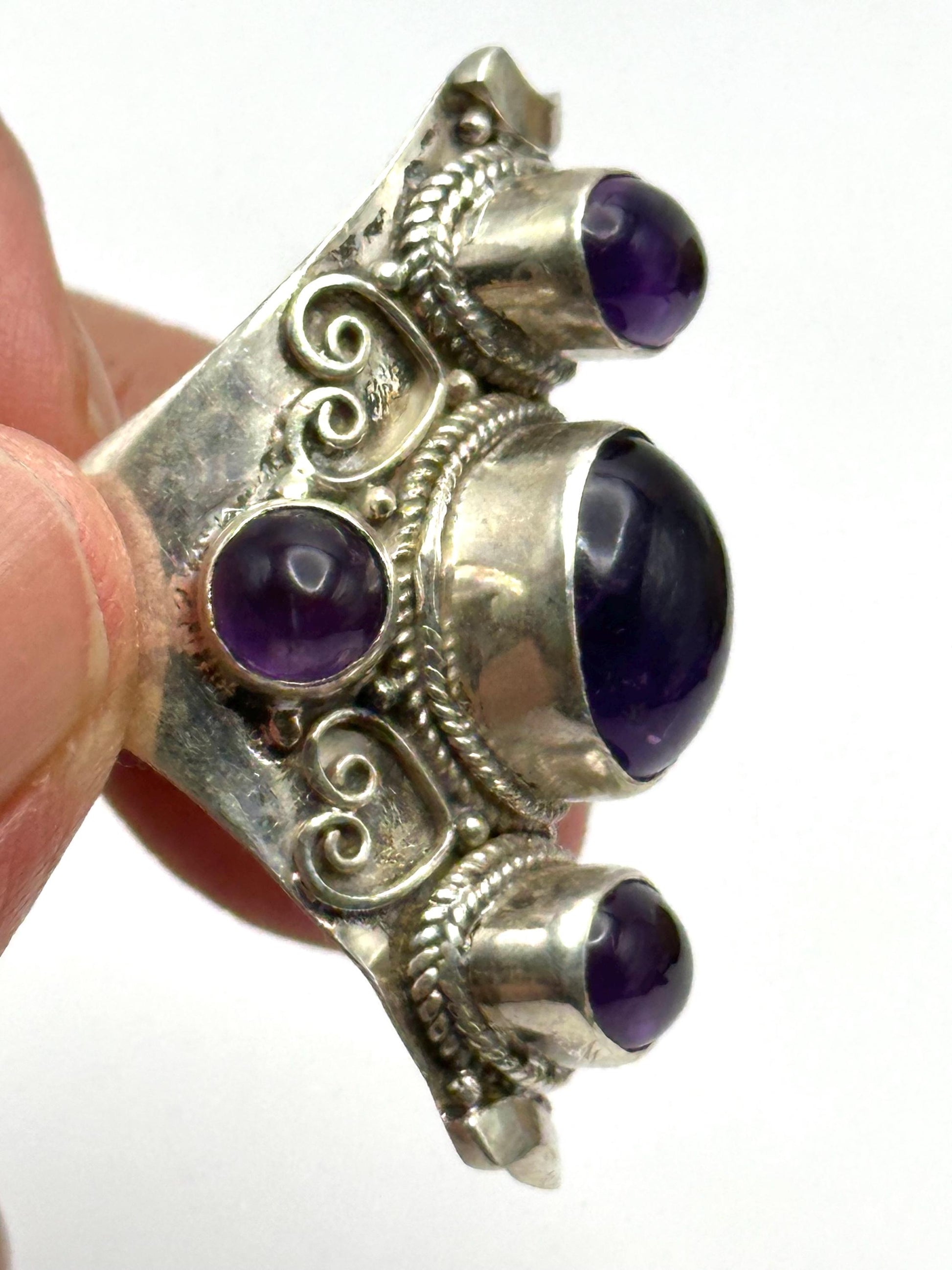 Amethyst ring,handcrafted, sterling silver,five stones ring,ethnic style, Nepalese