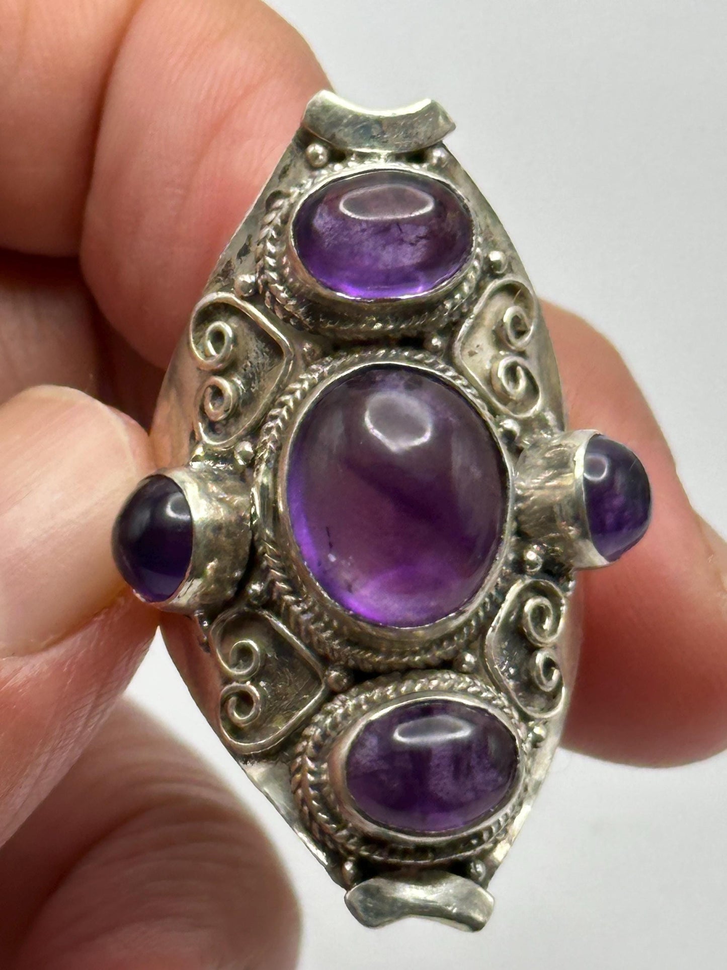 Amethyst ring,handcrafted, sterling silver,five stones ring,ethnic style, Nepalese
