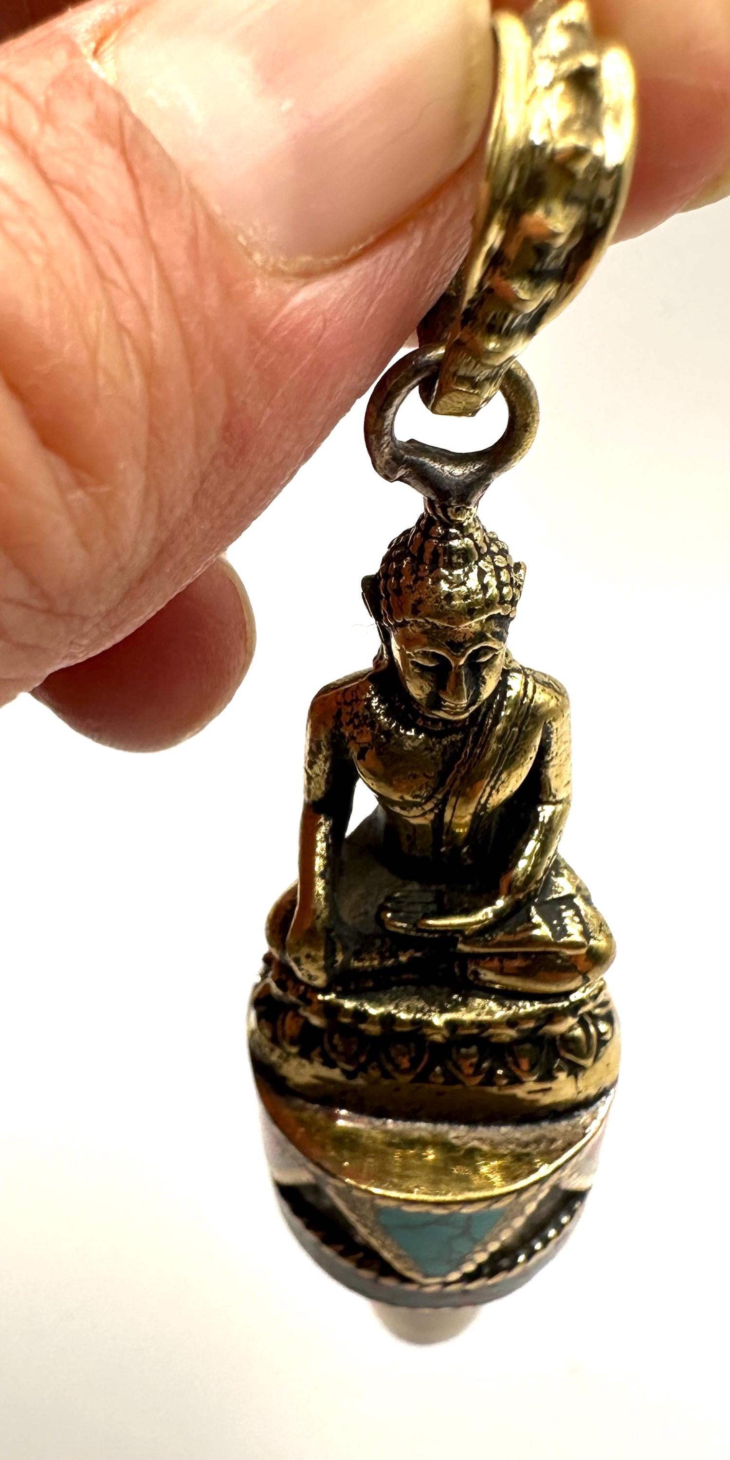 Handcrafted Brass Buddha Pendant: Agate Dzi Bead, Nepalese