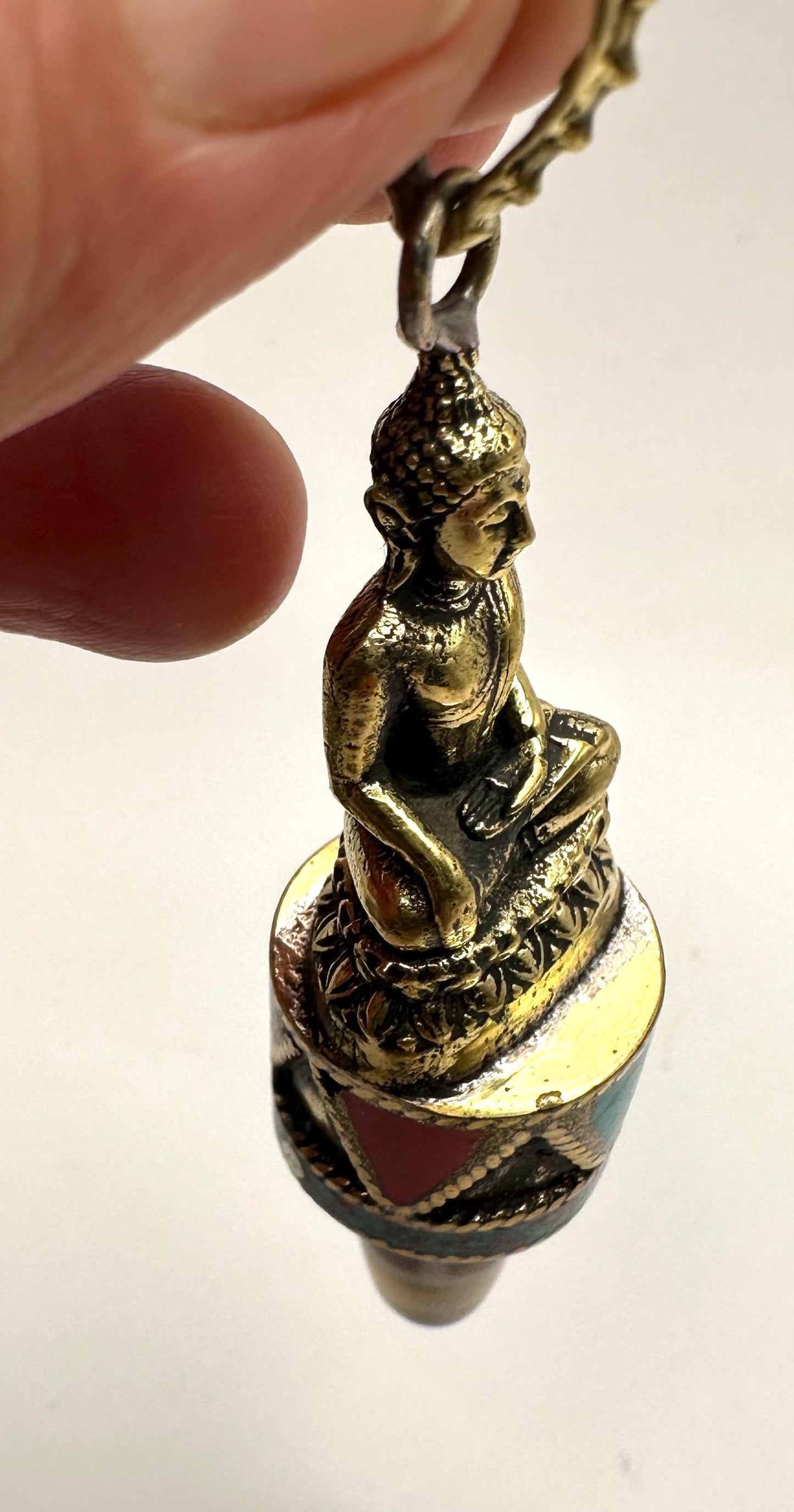 Handcrafted Brass Buddha Pendant: Agate Dzi Bead, Nepalese