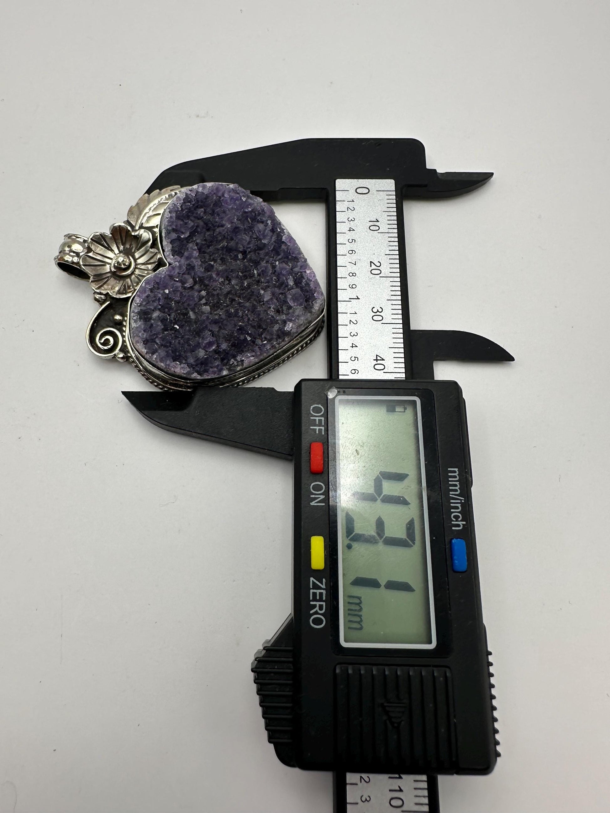 Amethyst Druzy Heart Pendant: Handcrafted Tibetan Silver Floral Design