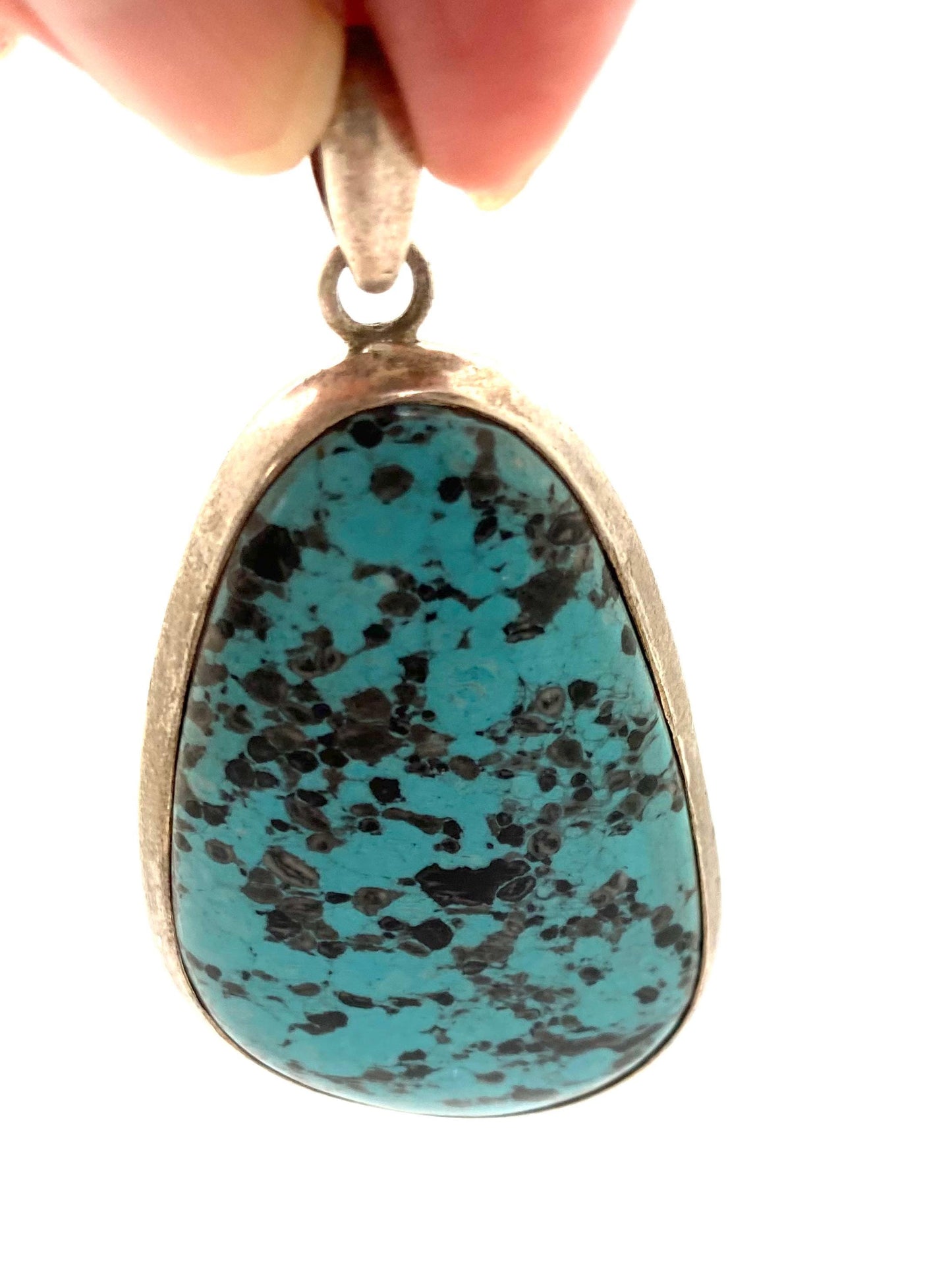 Turquoise pendant, sterling silver, handcrafted ,Nepalese
