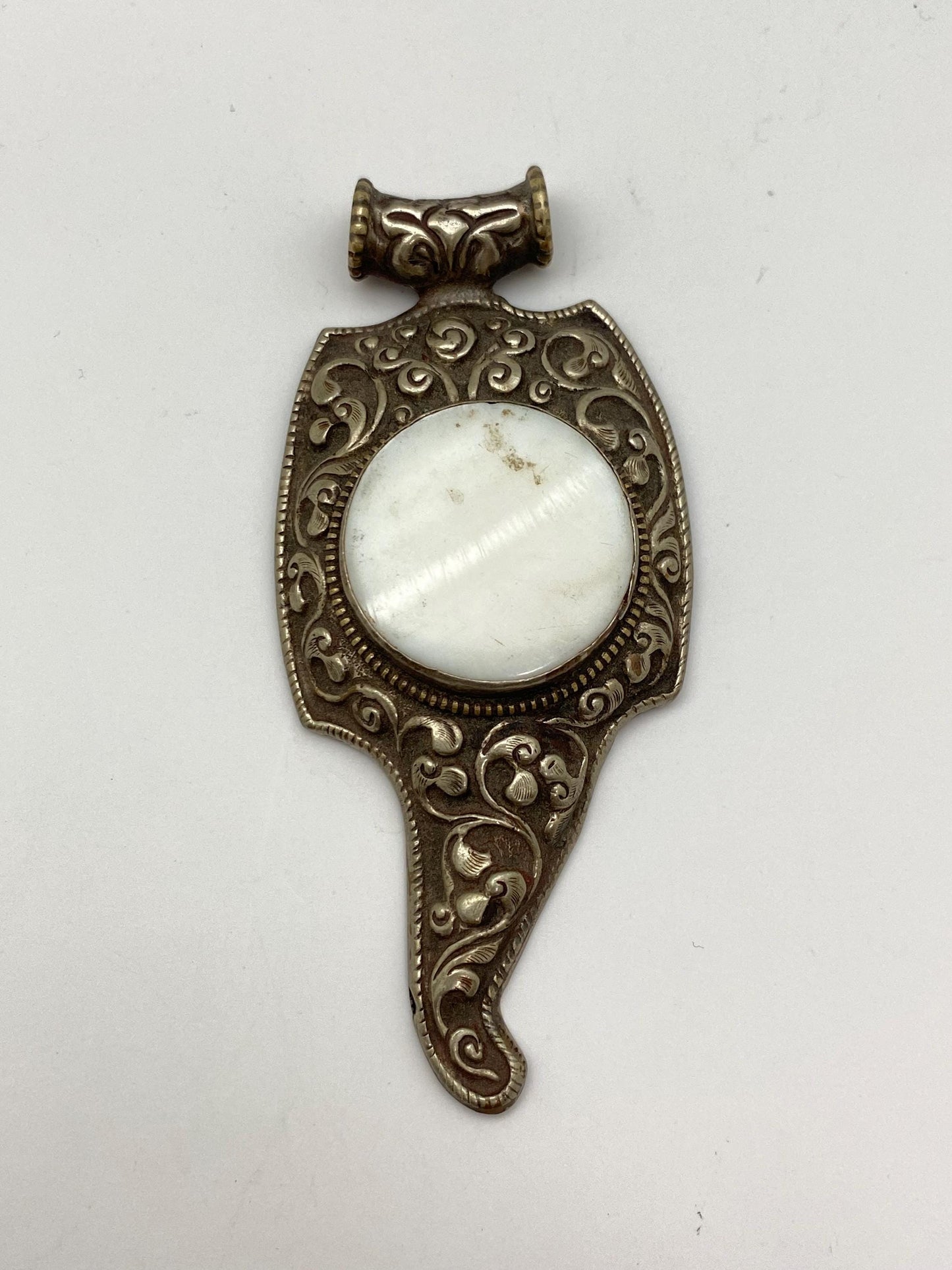 Large pendant, mother of pearl, handcrafted, Tibetan silver, ethnic style,Nepalese